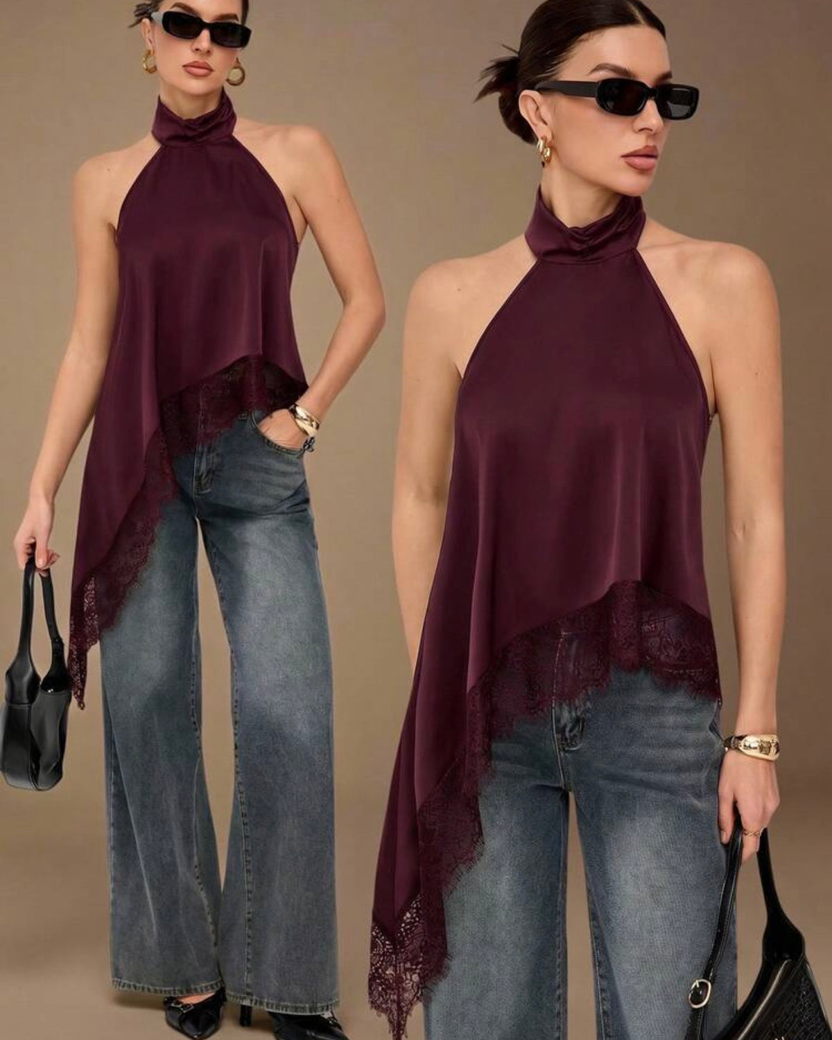 Blusa asimétrica con encaje