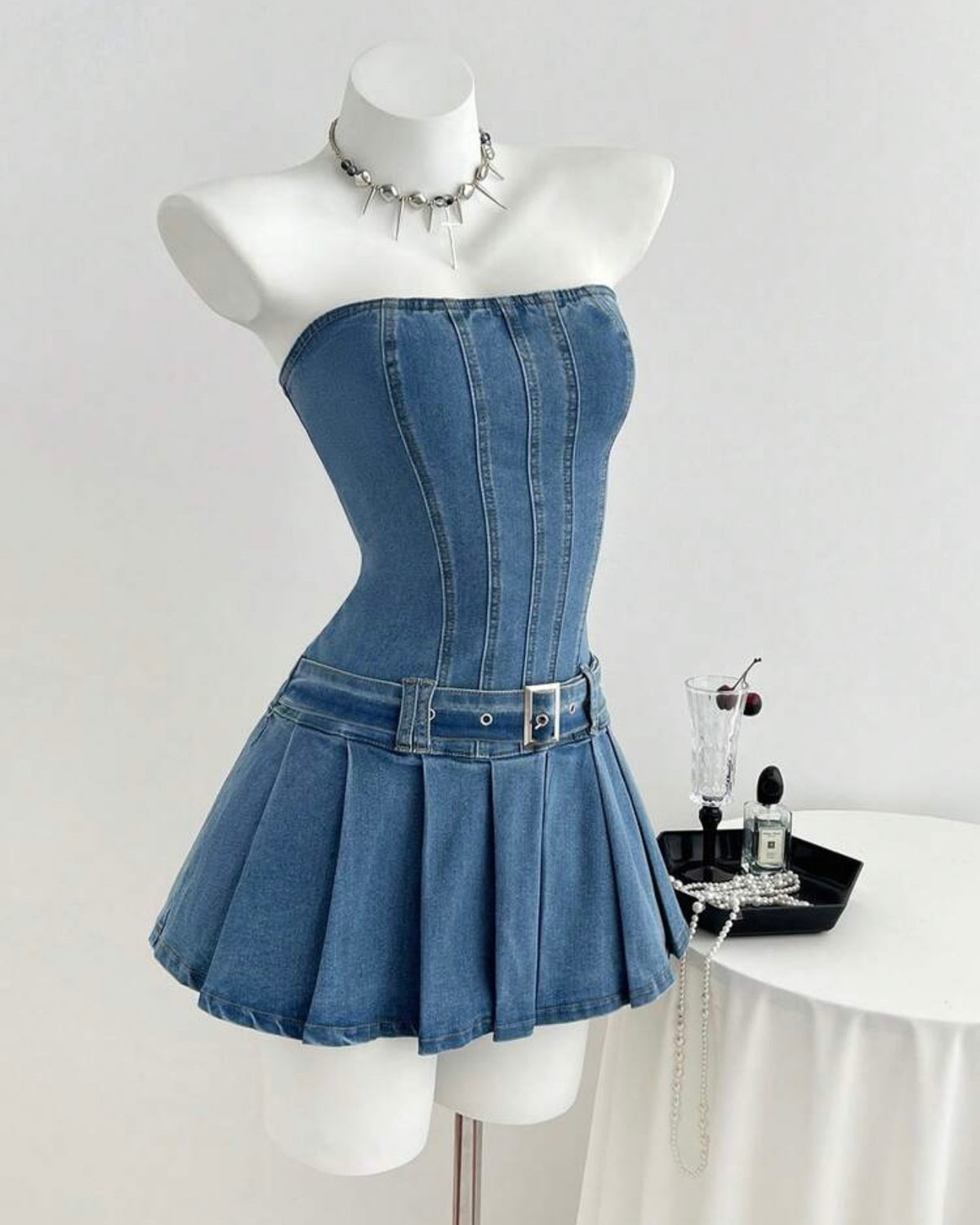 Vestido straple de mezclilla