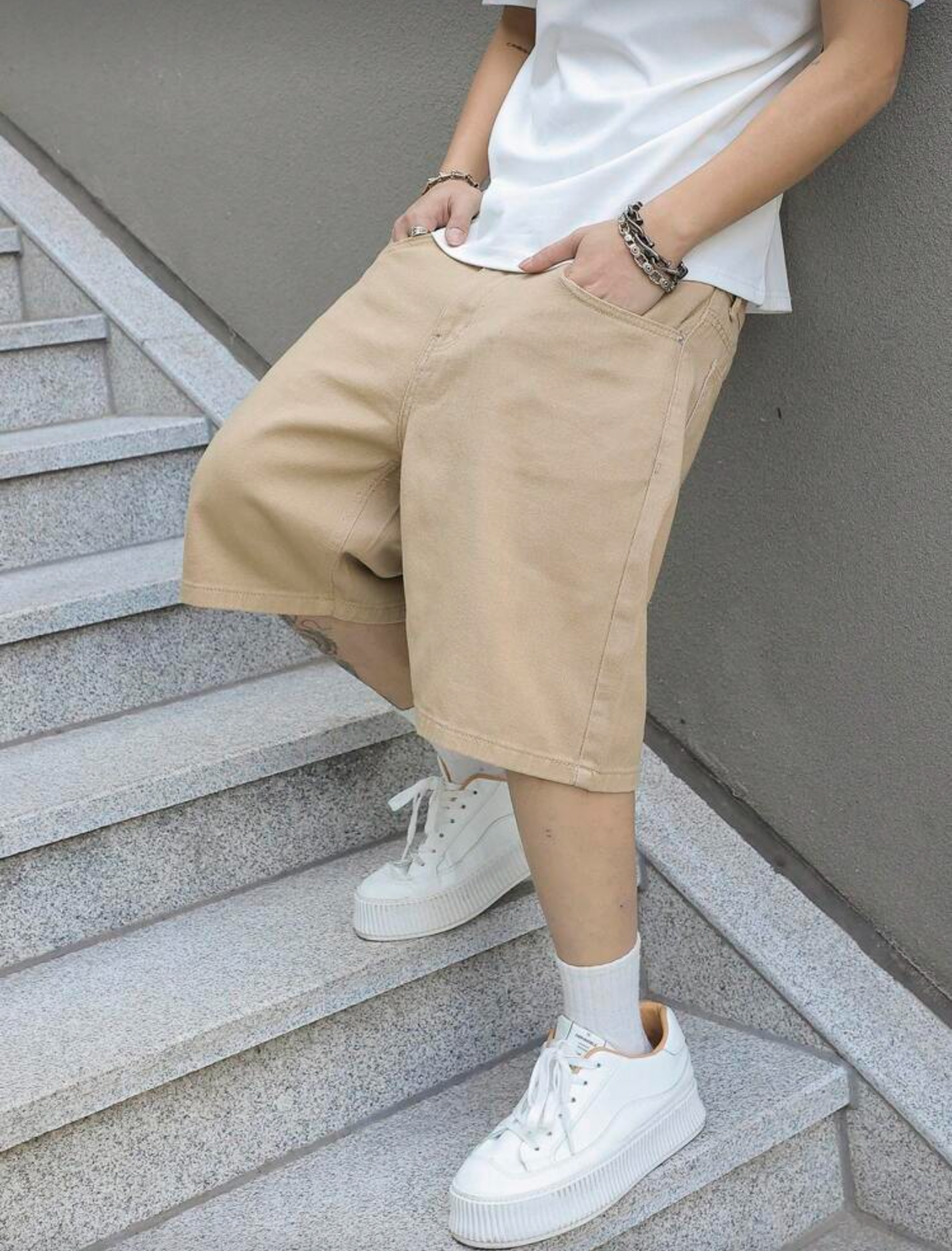 Pantaloneta caqui mezclilla