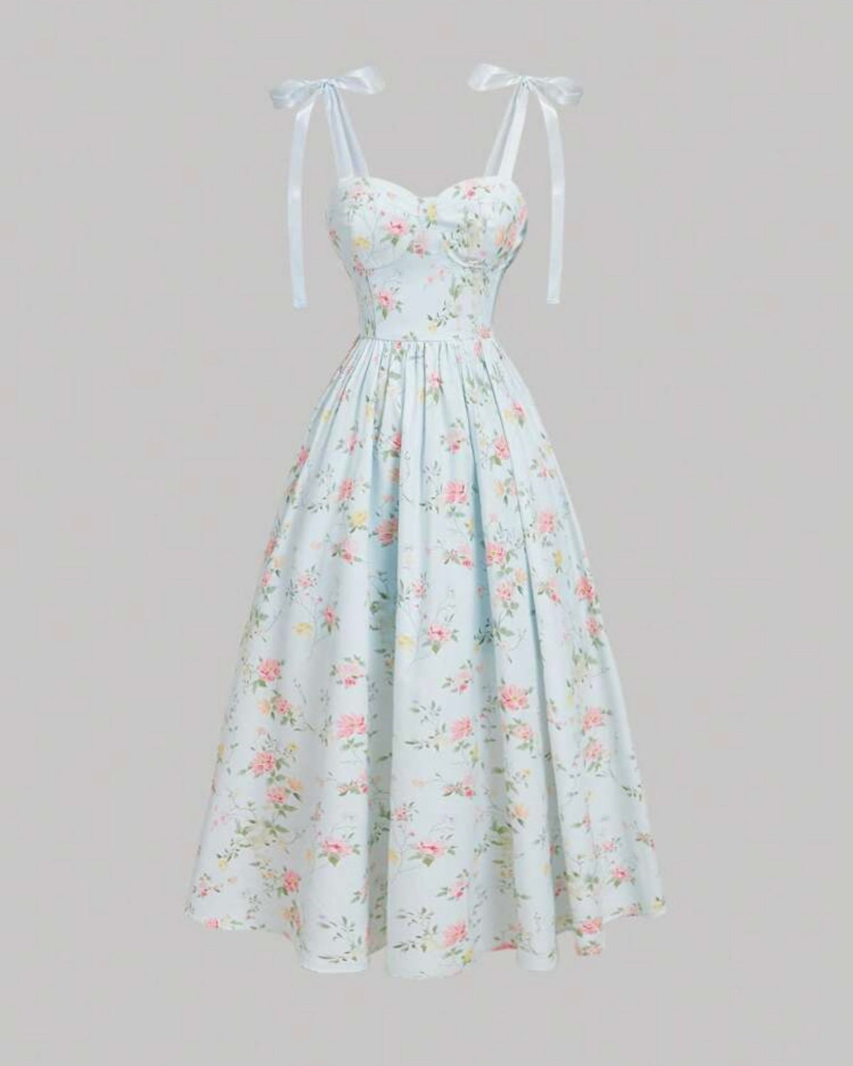 Vestido celeste flores rosa