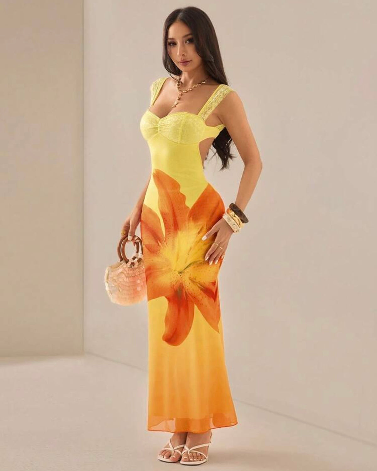 Vestido amarillo estampado