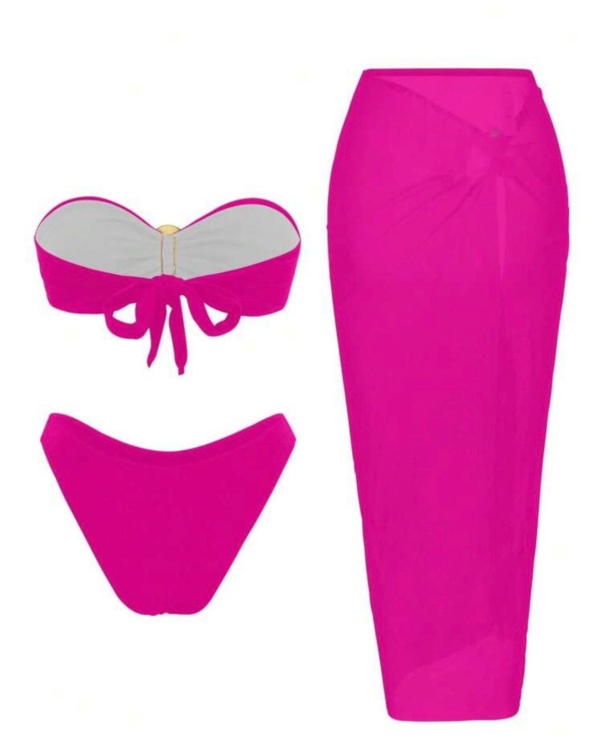 Traje de baño fusia 3 piezas