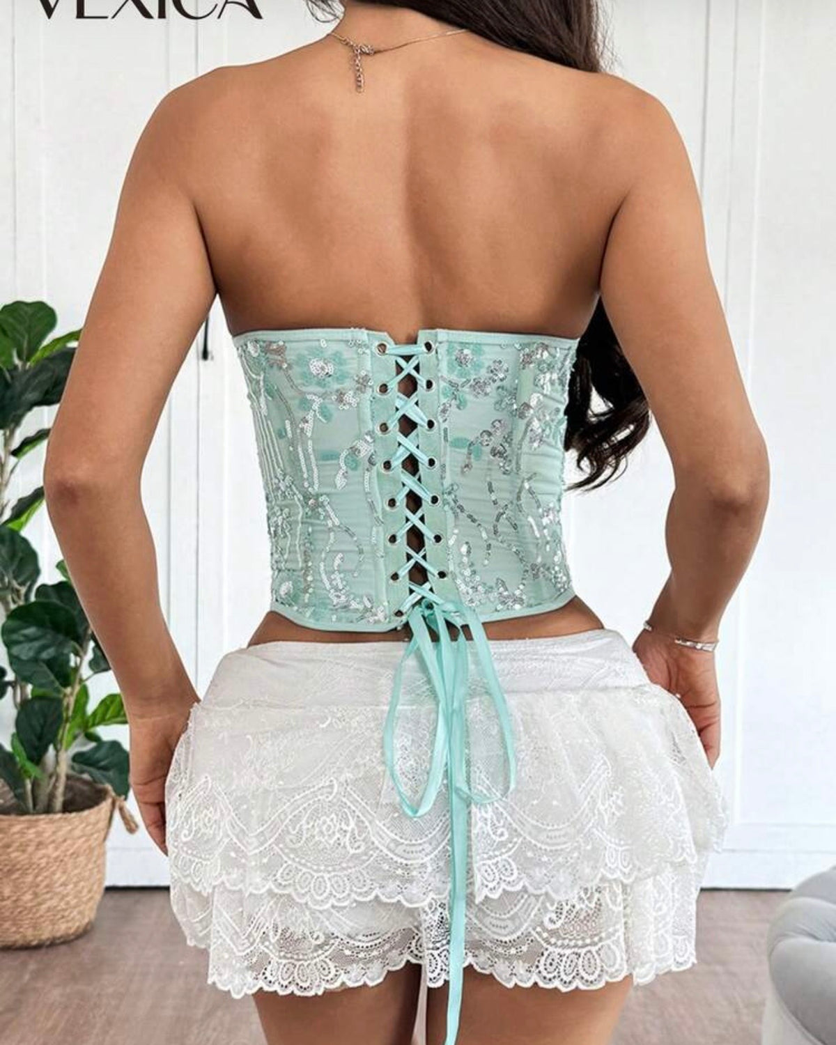 Corset verde agua con lentejuelas