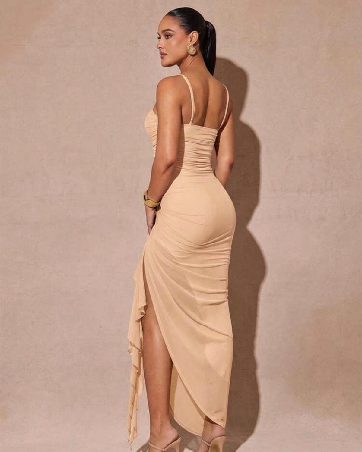 Vestido straple caqui