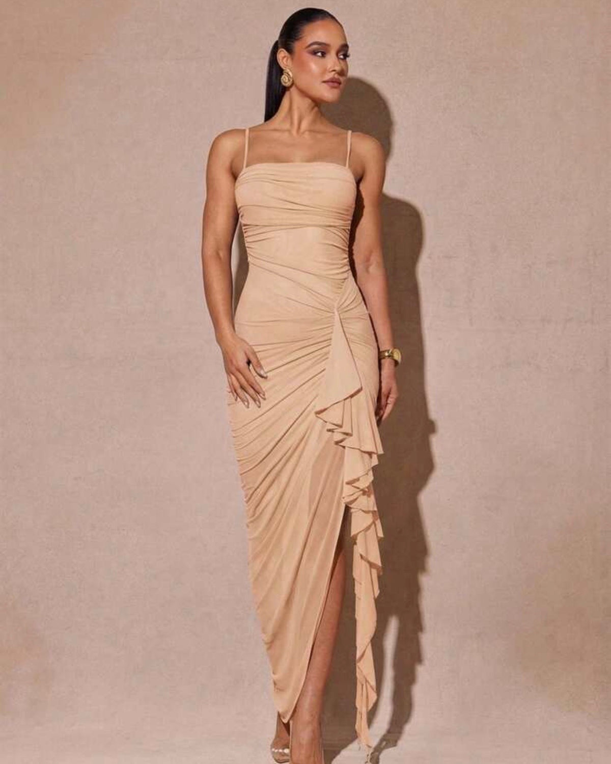 Vestido straple caqui
