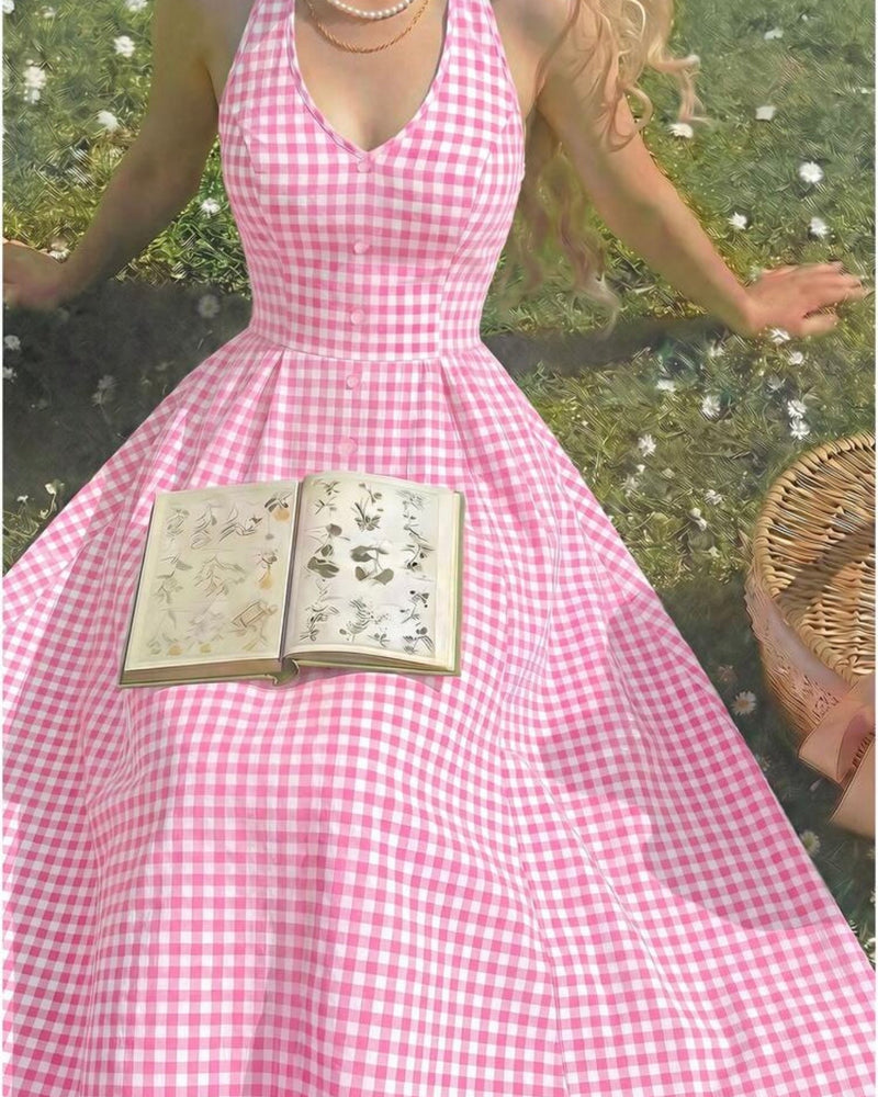 Vestido rosa con cuadritos