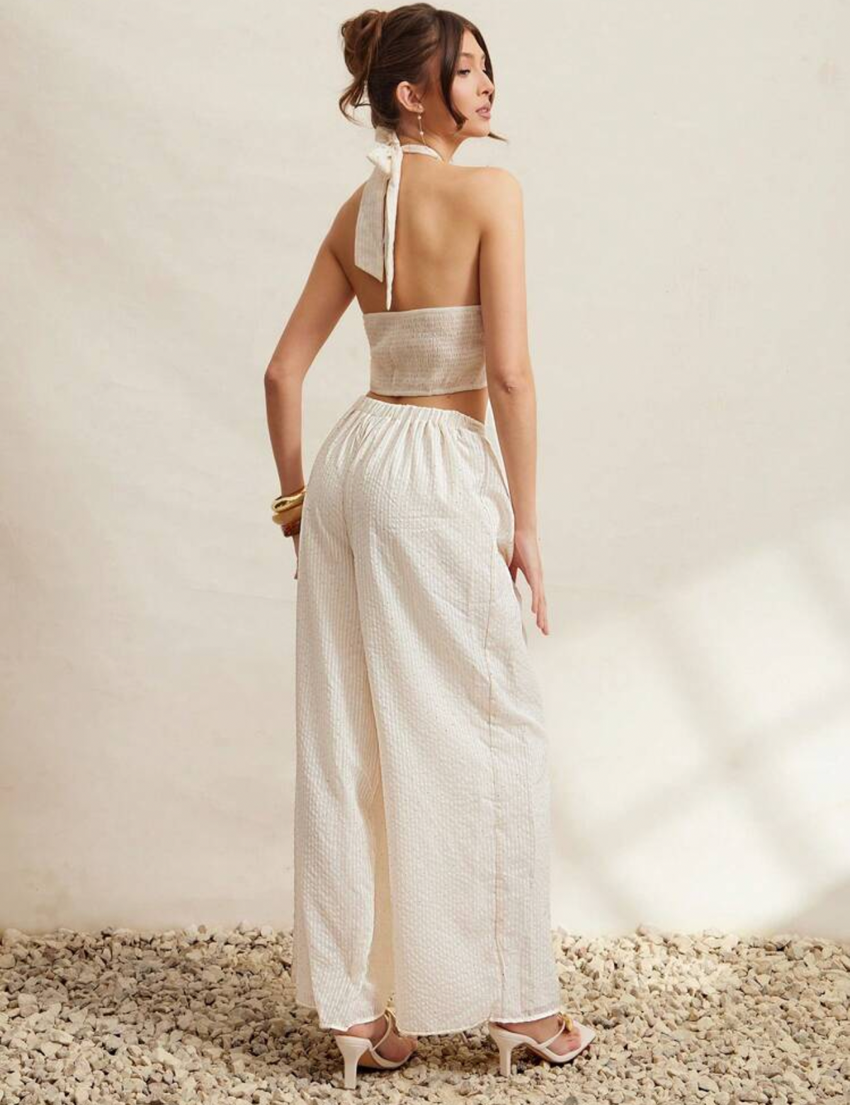 Palazo beige con perlitas