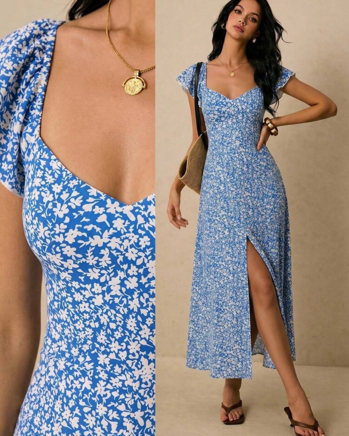 Vestido celeste flores blancas