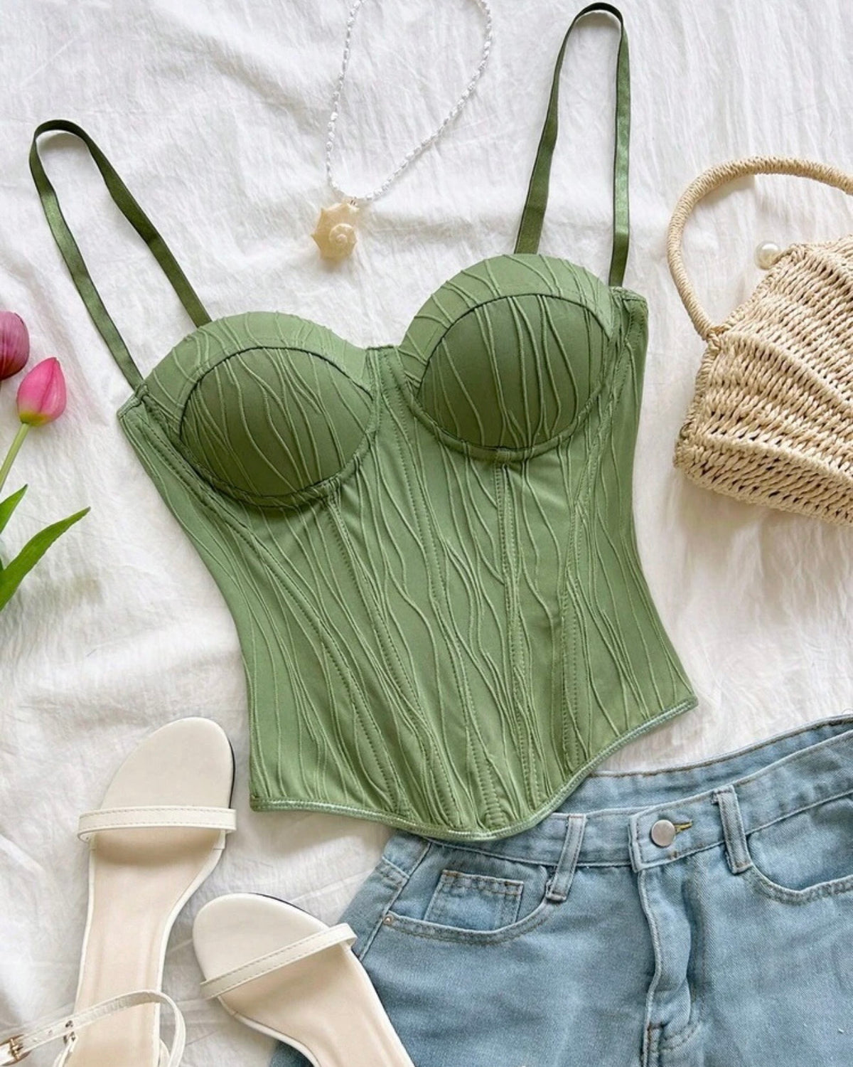 Corset verde de copas