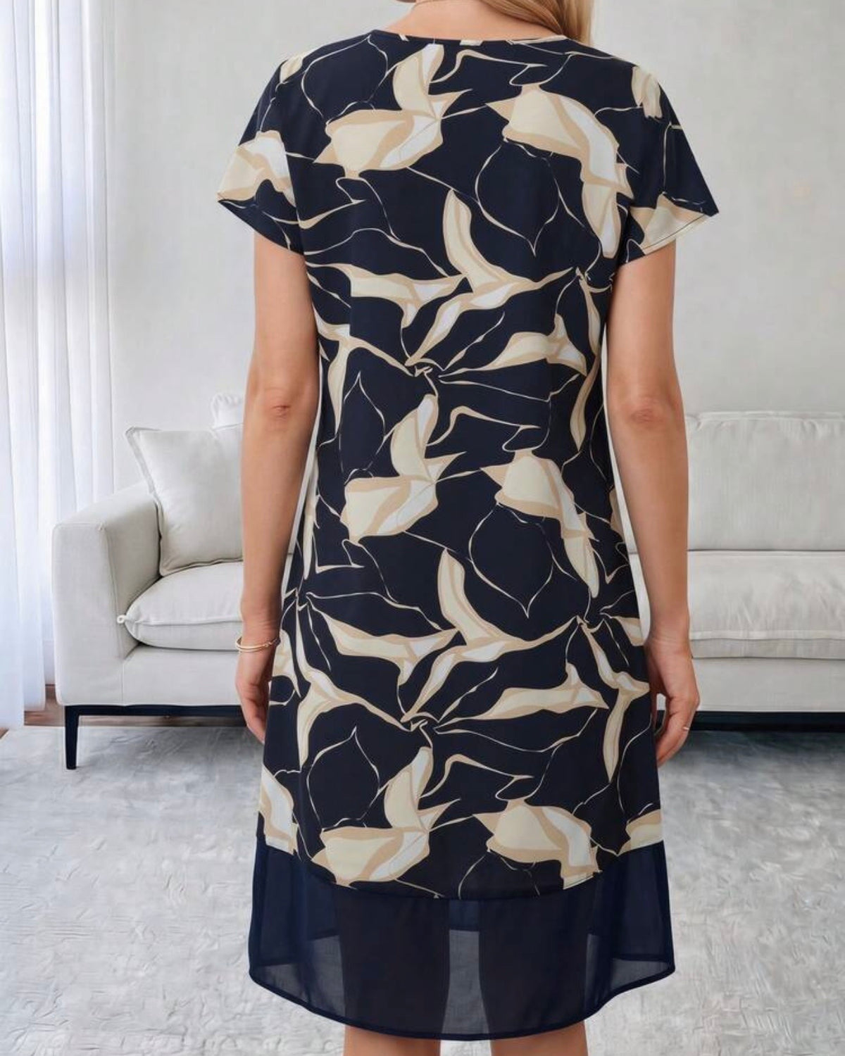 Vestido azul estampado beige