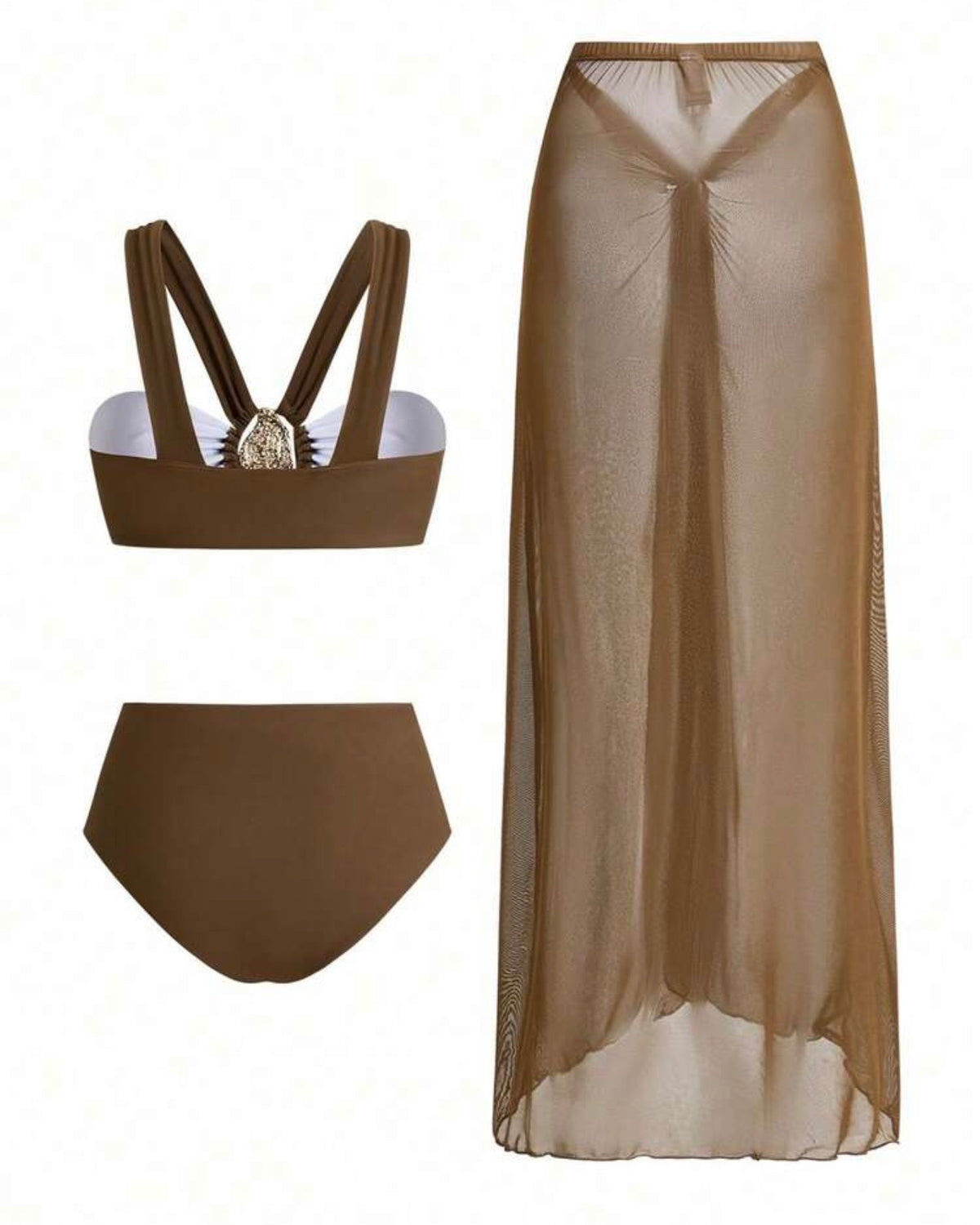 Traje de baño café 3 piezas