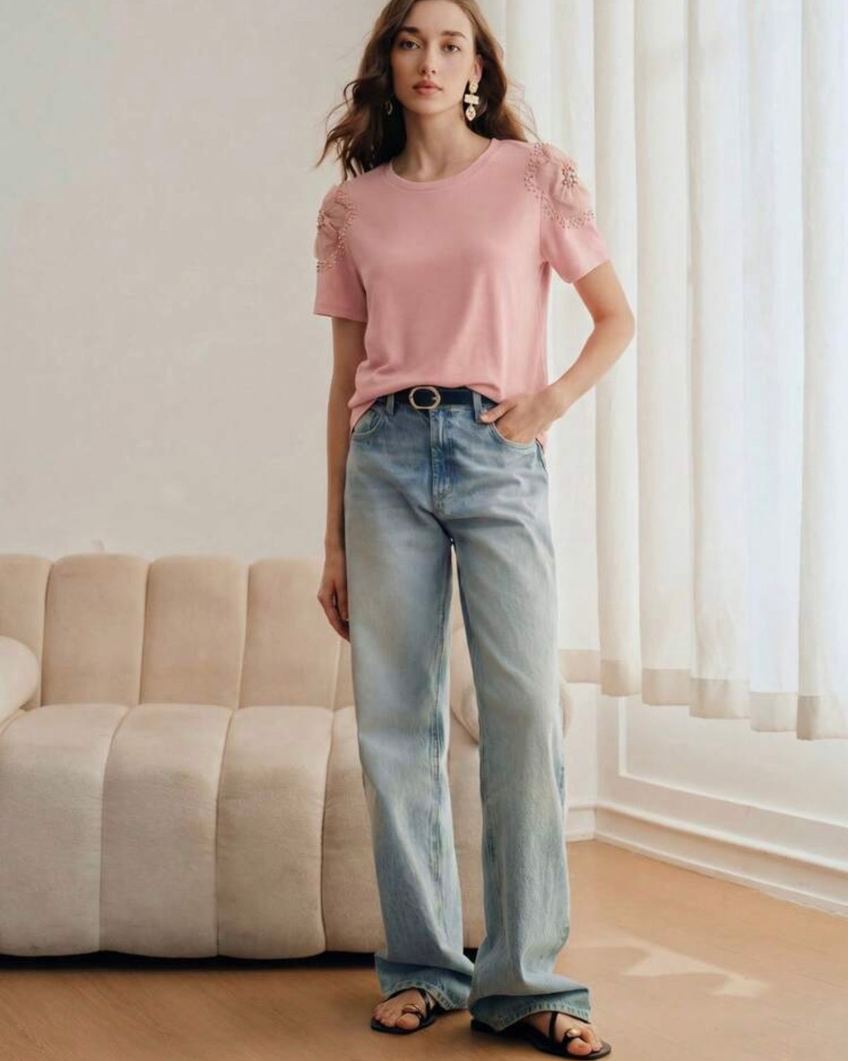 Blusa palo rosa con detalle en mangas
