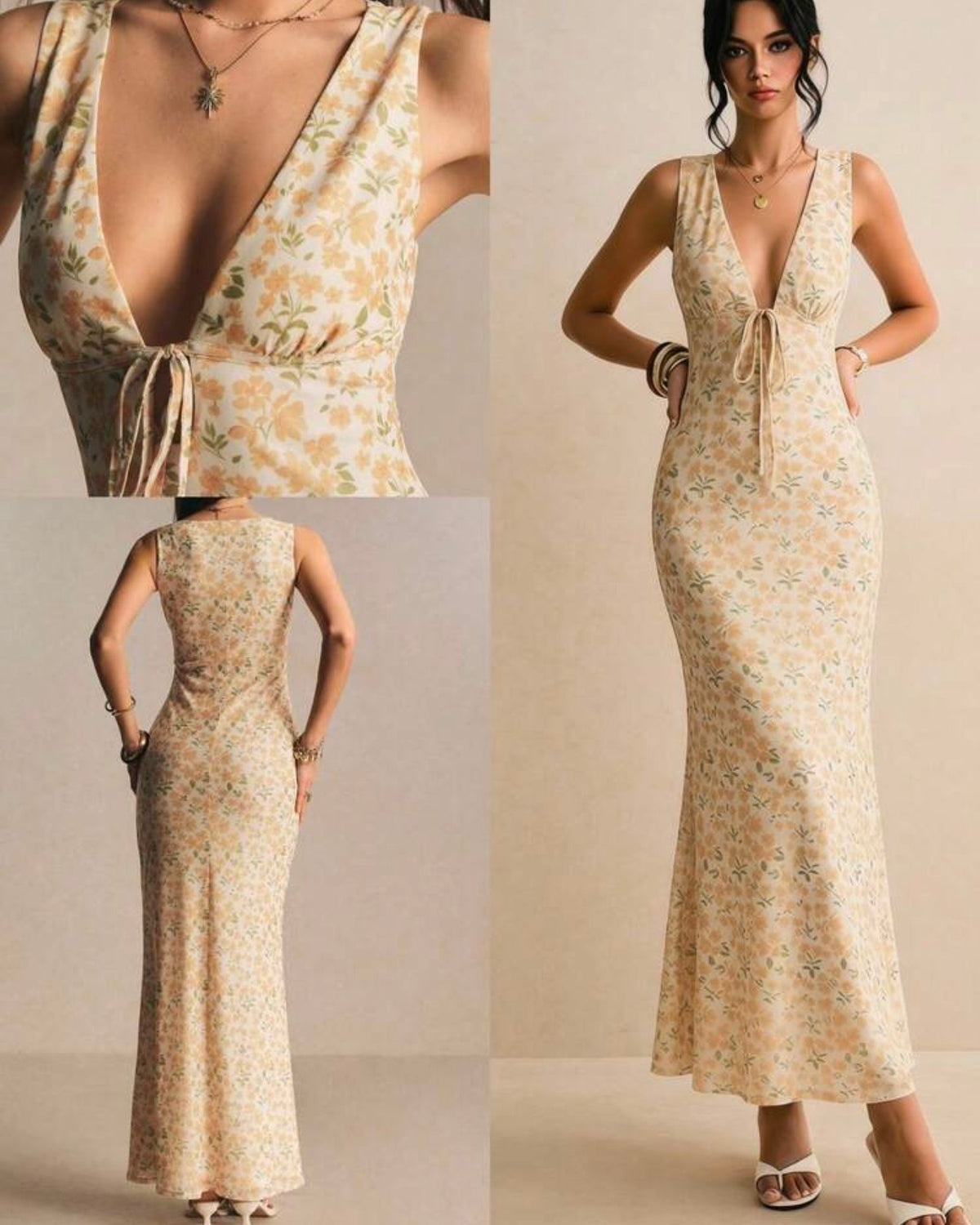 Vestido amarillo flores naranjas