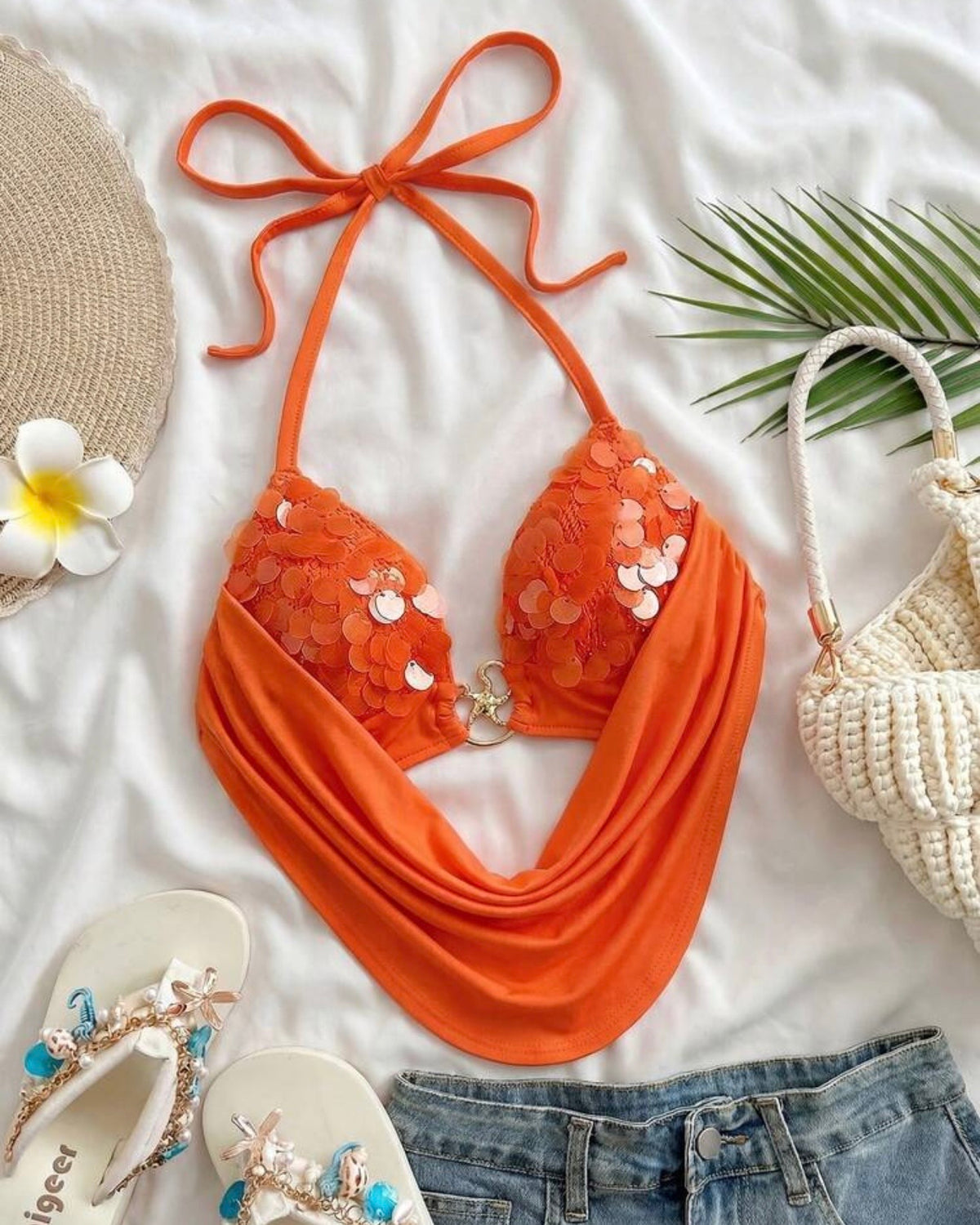 Top soledad naranja con lentejuelas