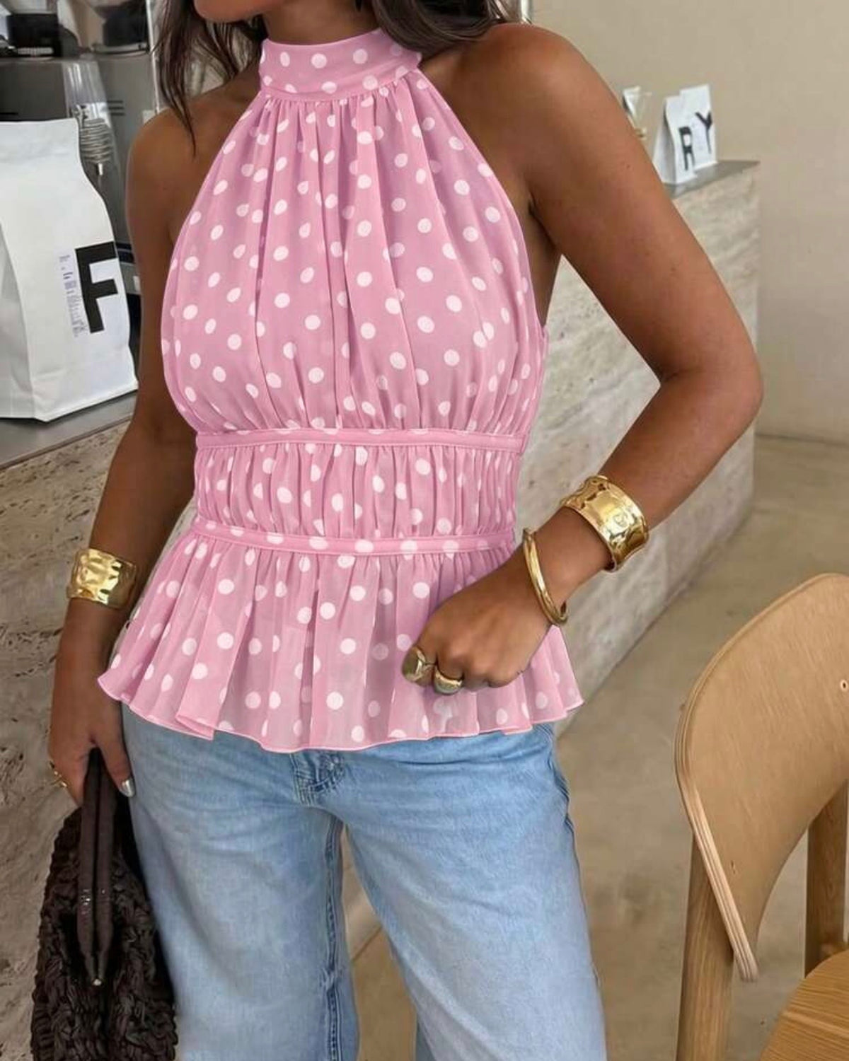 Top avenya rosado de puntos
