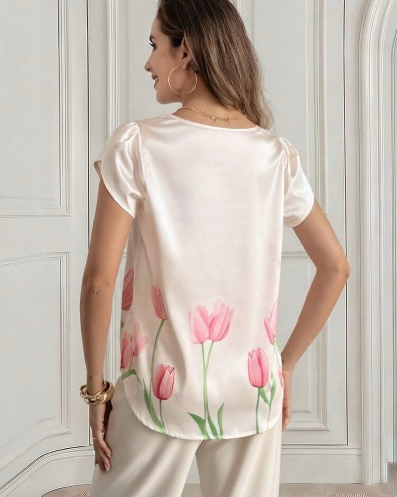 Blusa champán con rosas