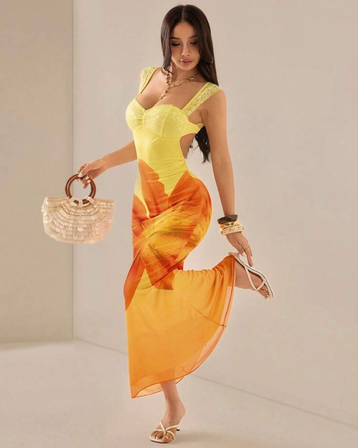 Vestido amarillo estampado