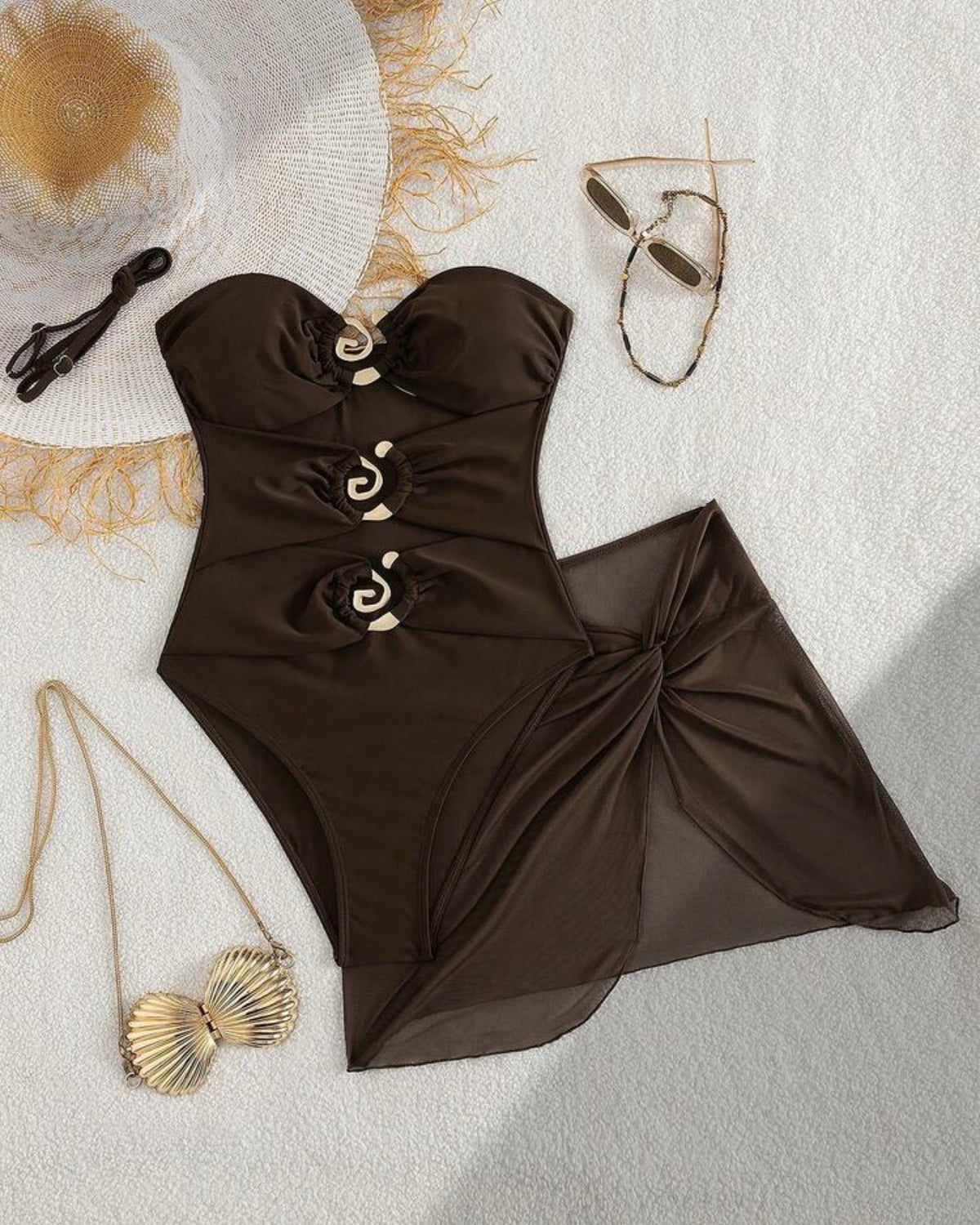 Conjunto traje de baño café