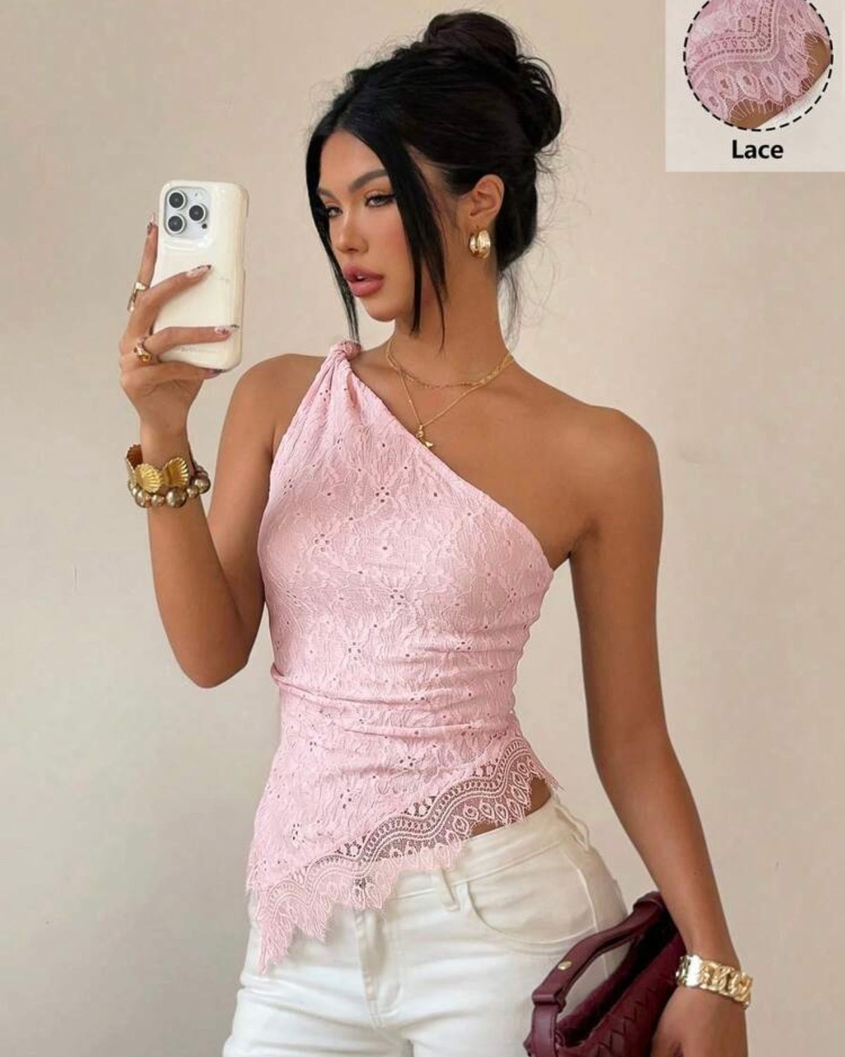 Top rosa de un hombro
