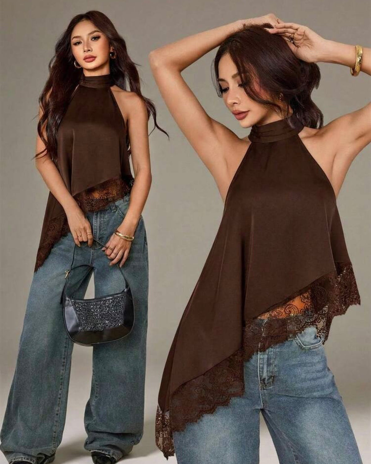 Blusa café asimétrica