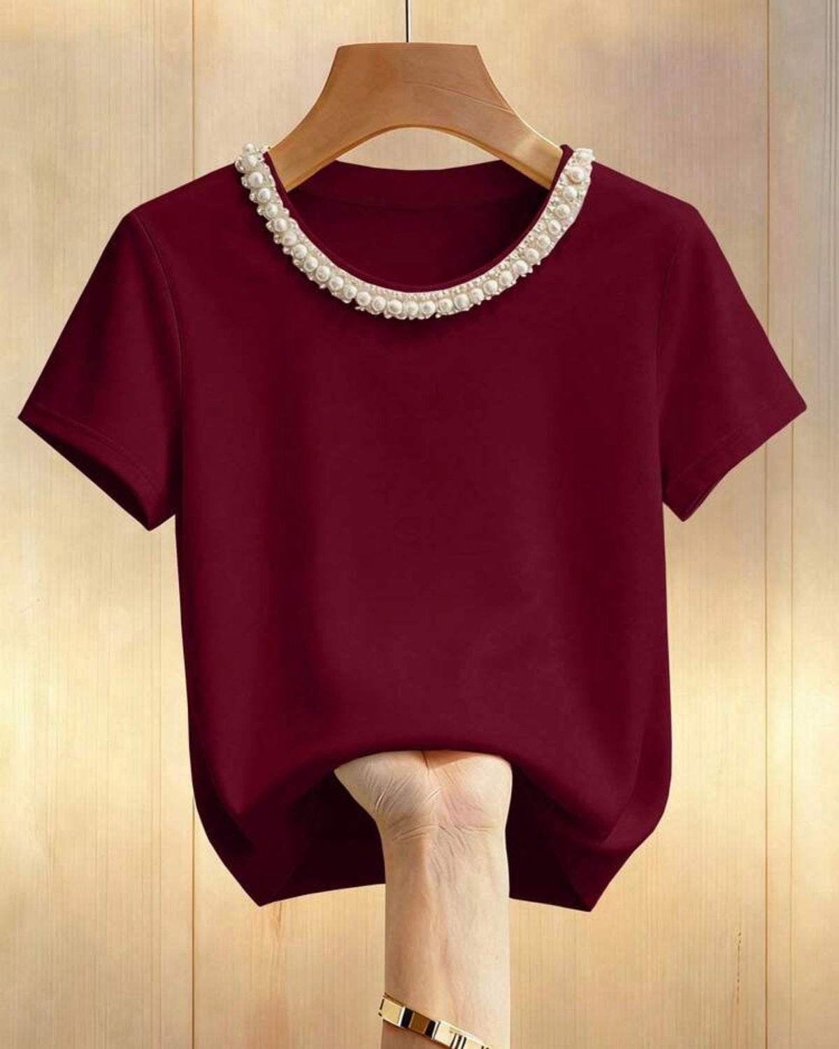 Blusa vino con perlas