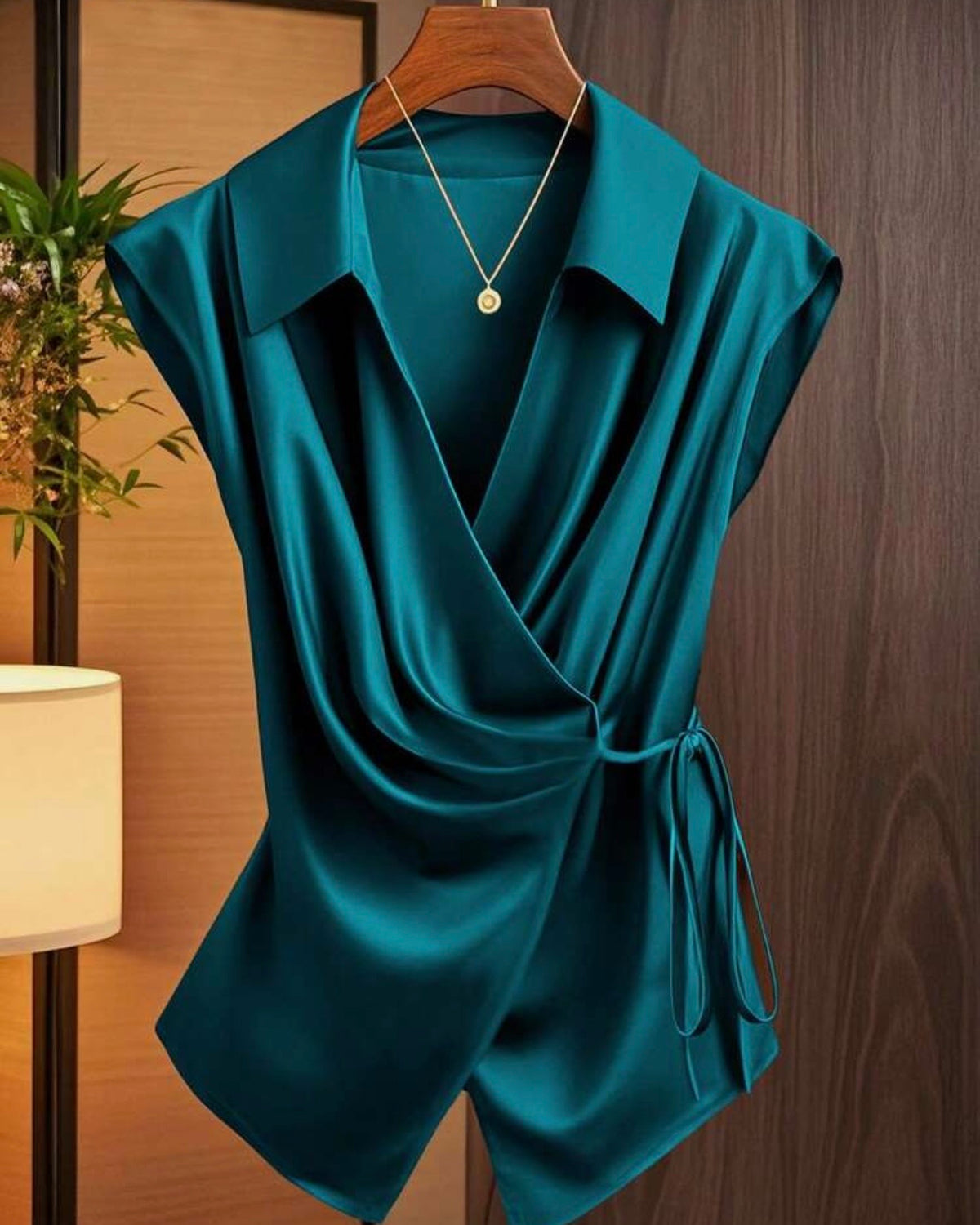 Blusa azul satinada