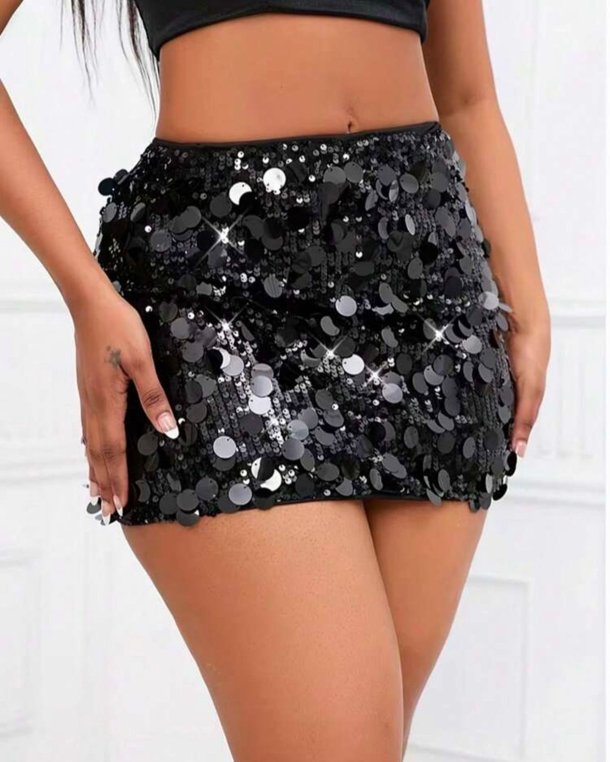 Falda de lentejuelas negra