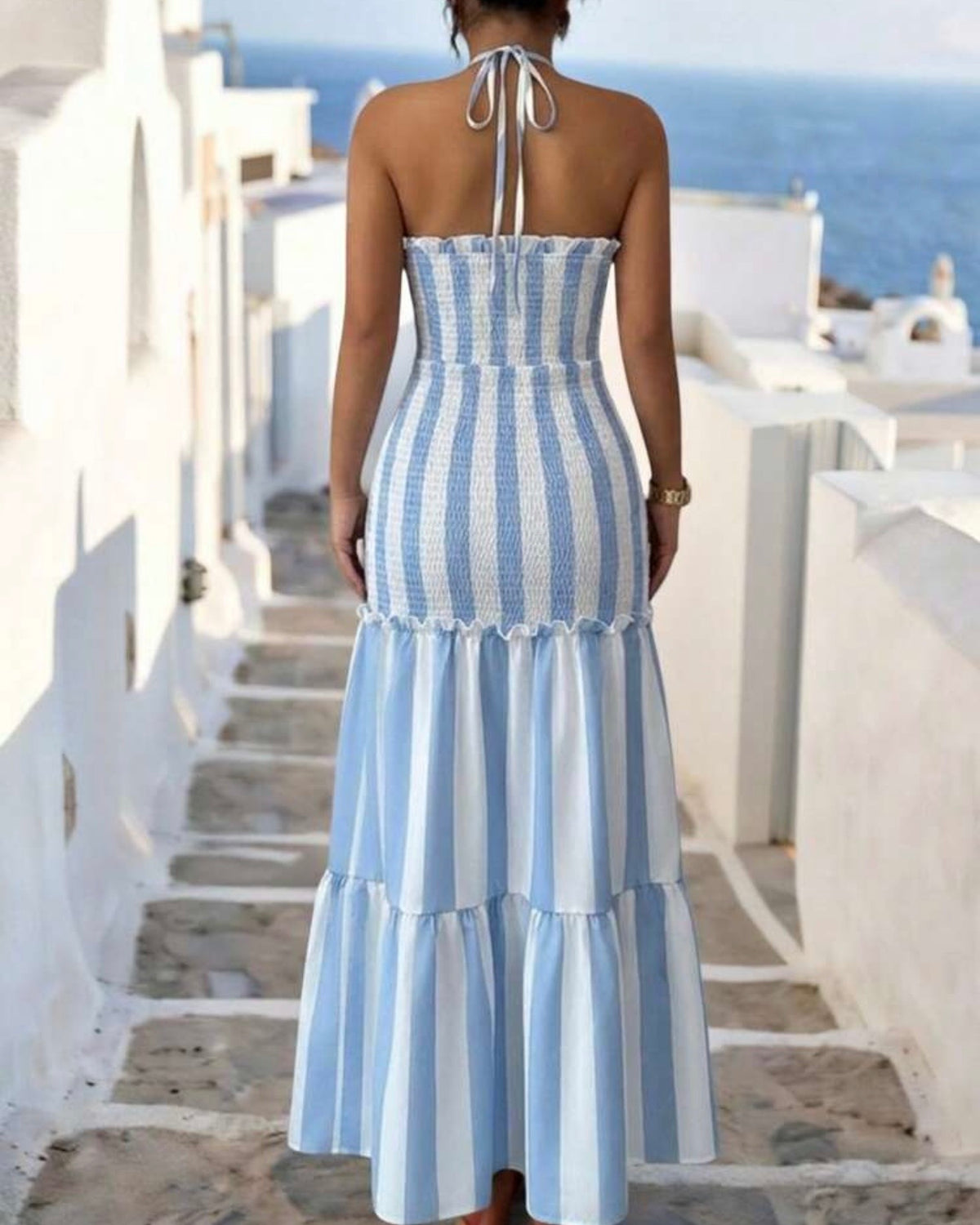 Vestido rayas celeste