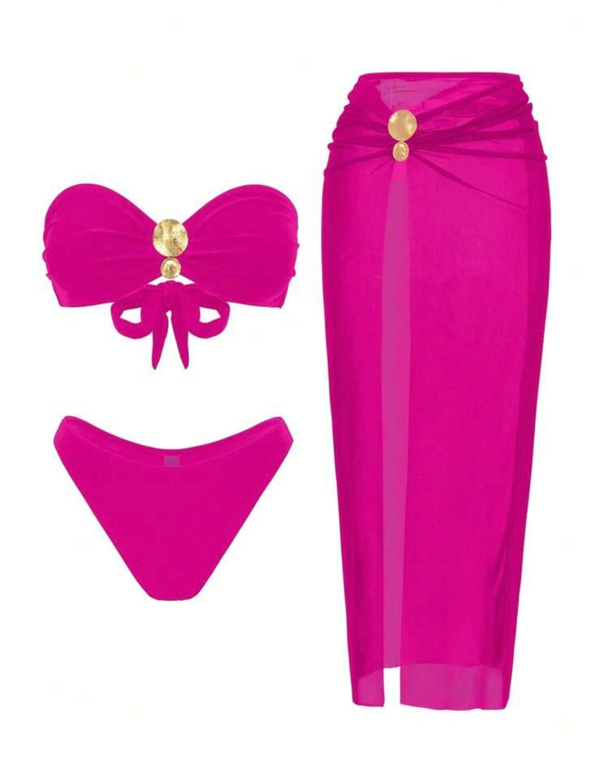 Traje de baño fusia 3 piezas