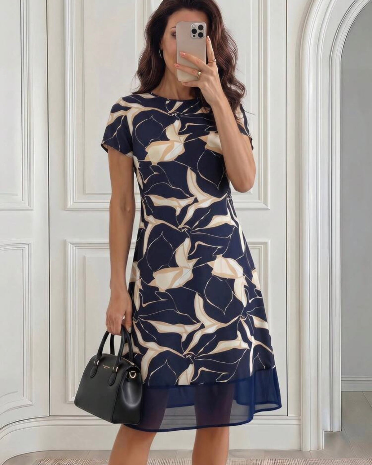 Vestido azul estampado beige