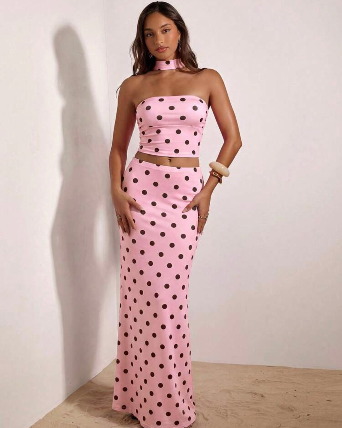 Conjunto rosado bolsa café