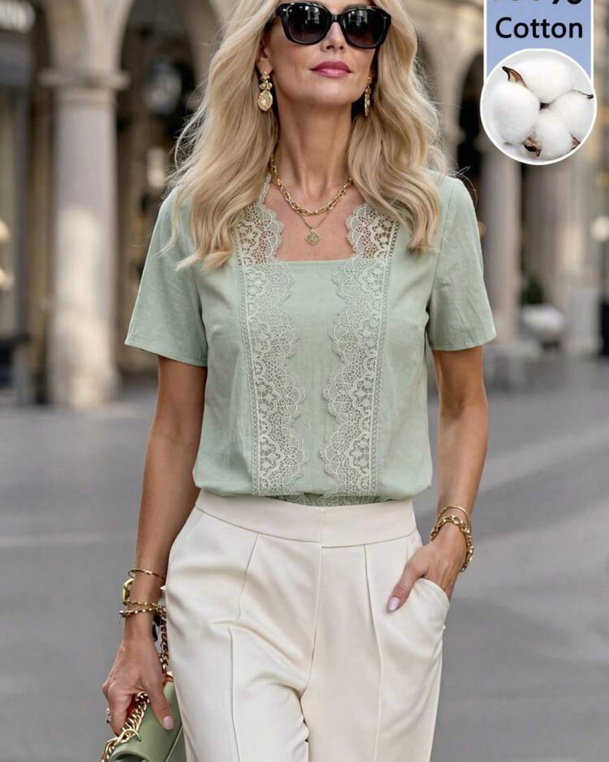 Blusa verde con encaje