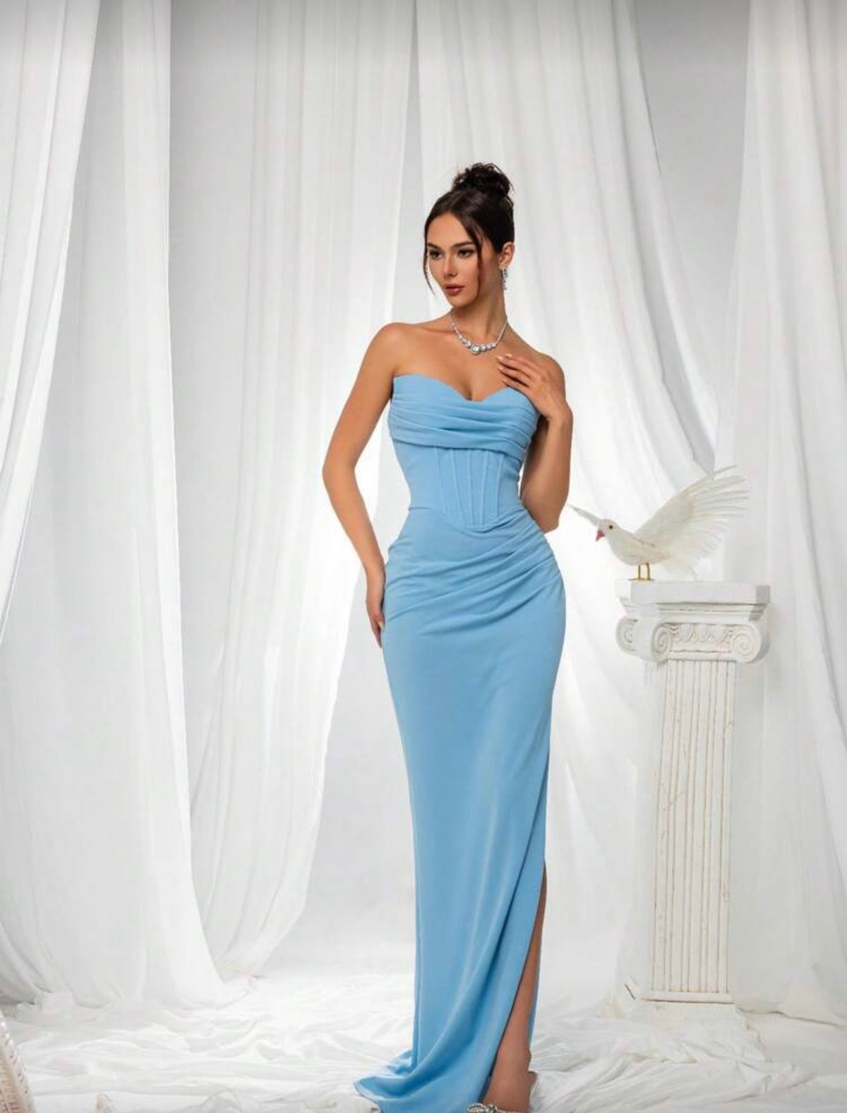 Vestido de gala celeste