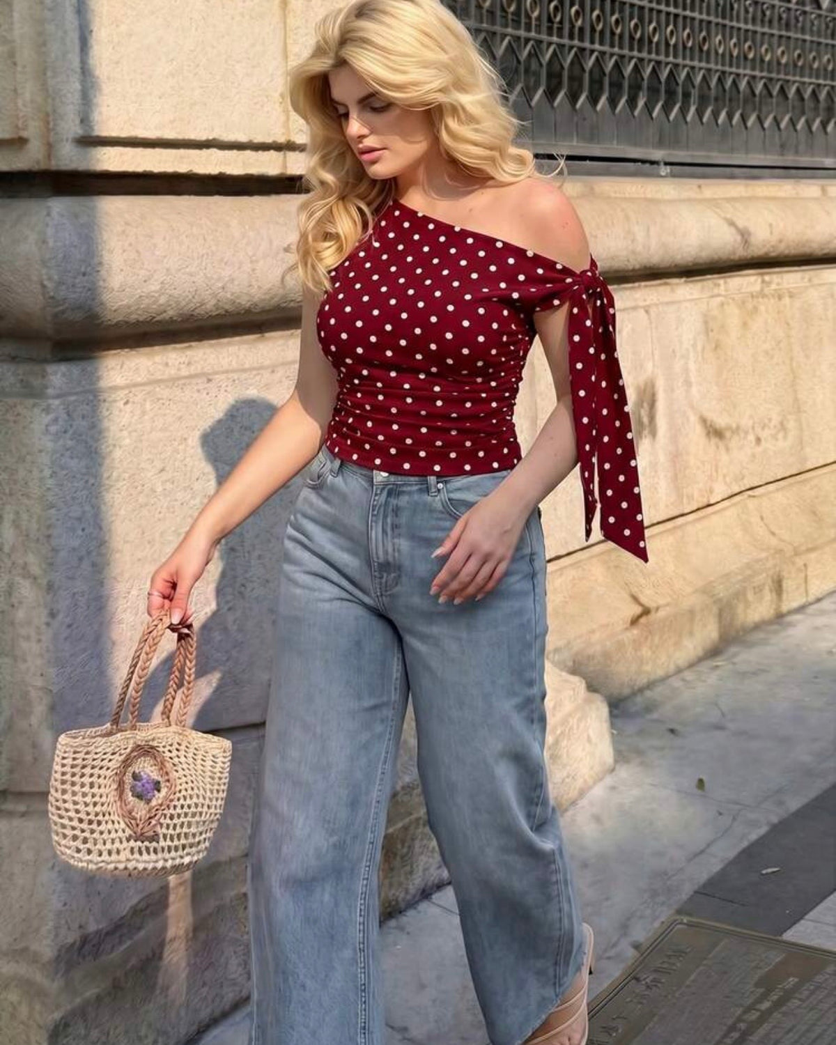 Top curvy de puntos rojo