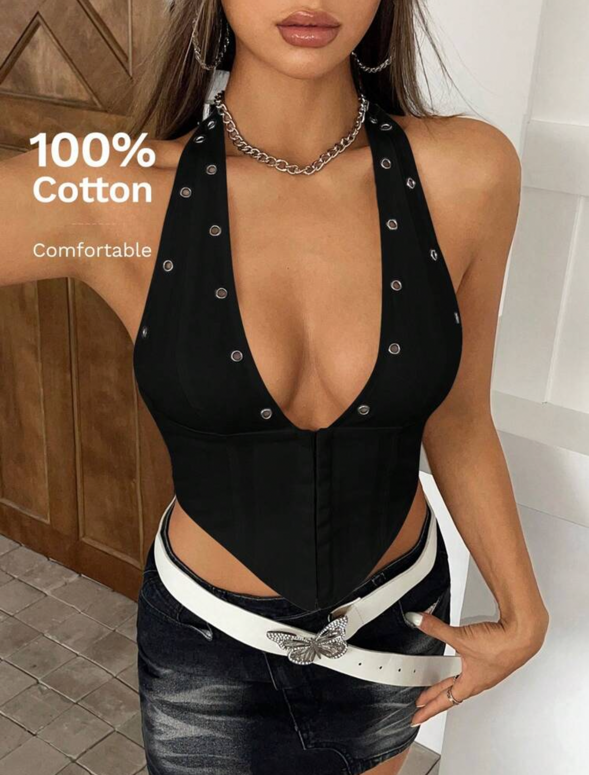 Top cuello V