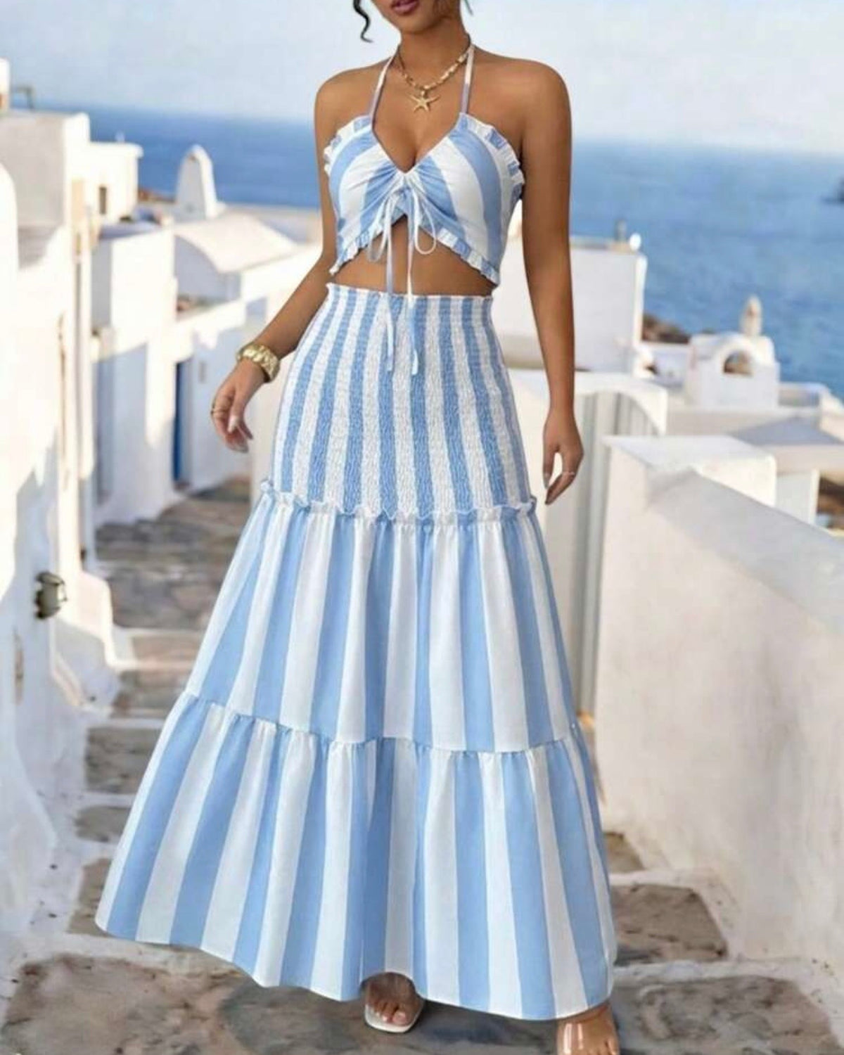 Vestido rayas celeste