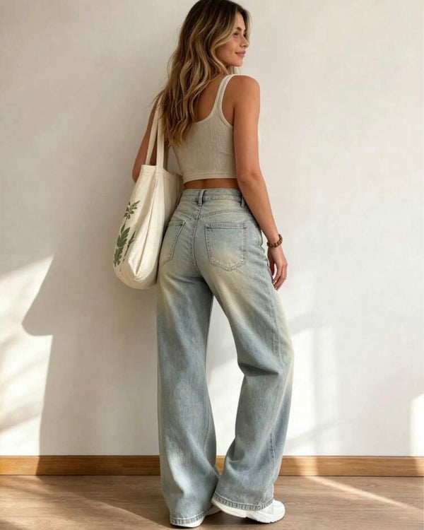 Jeans celeste manchado
