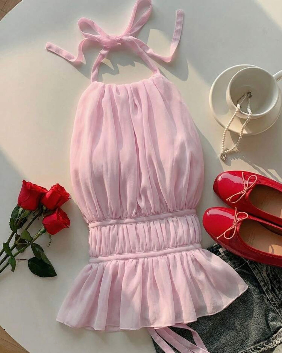 Blusa rosa espalda descubierta