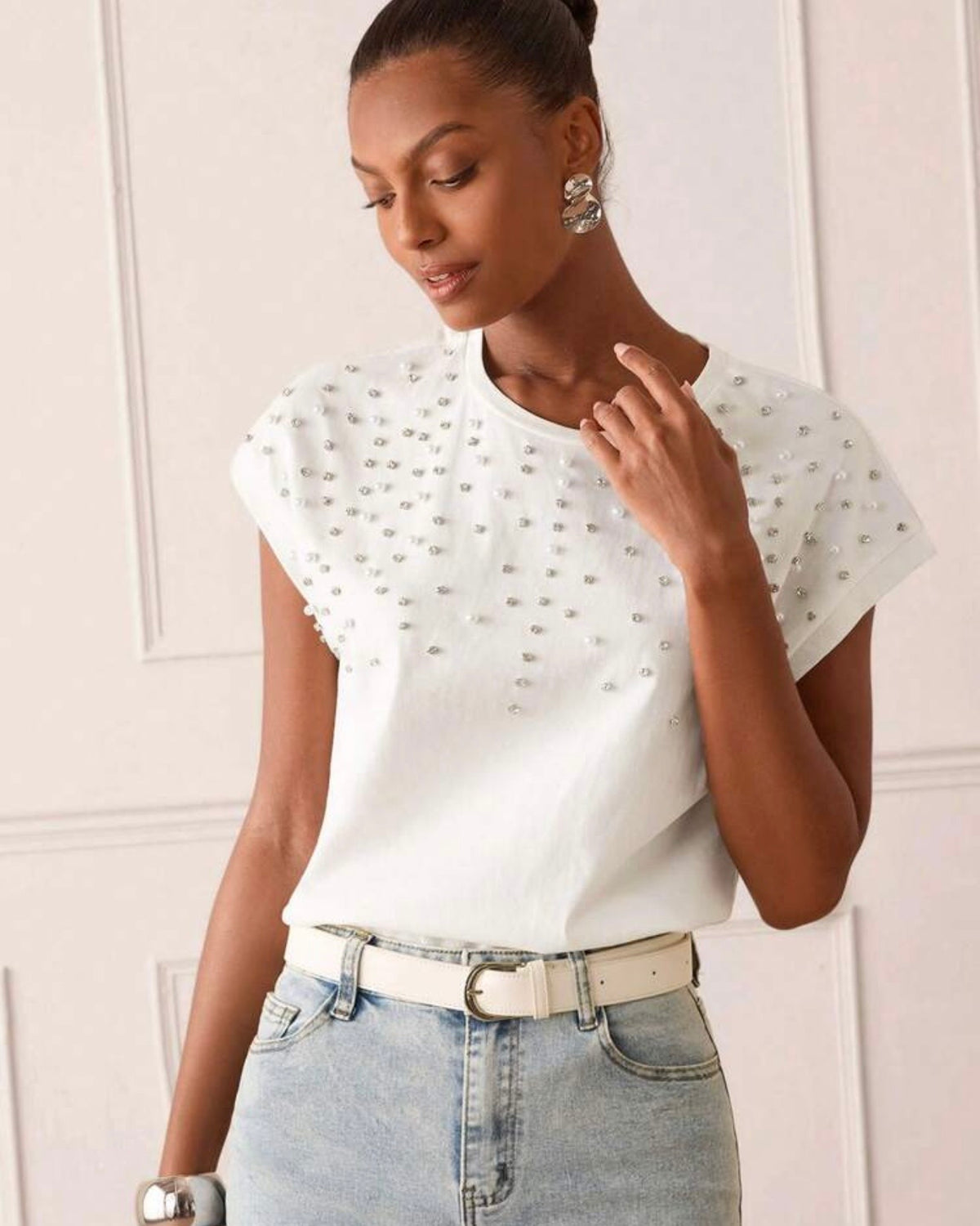 Blusa con perlas arriba
