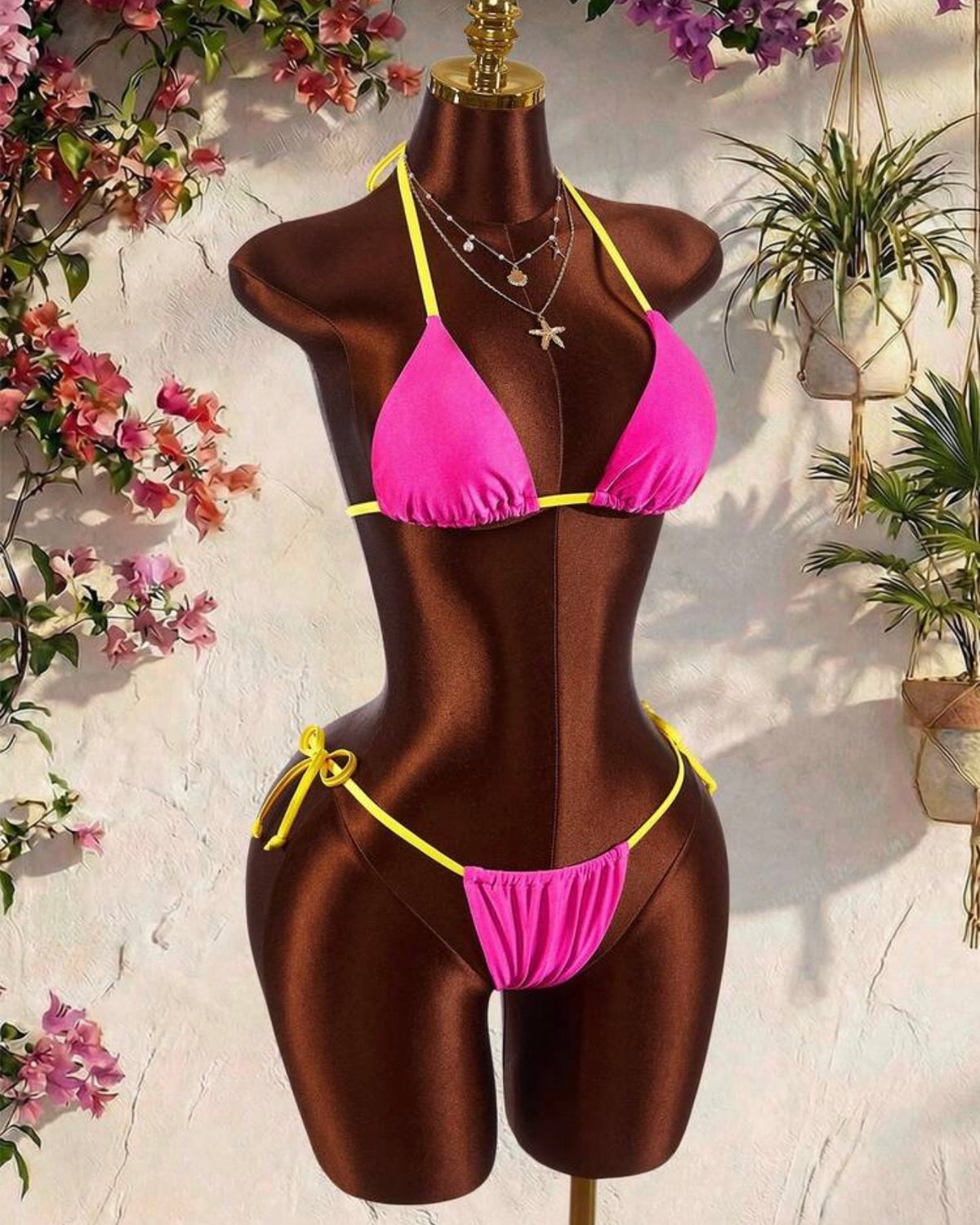 Traje de baño fusia y amarillo