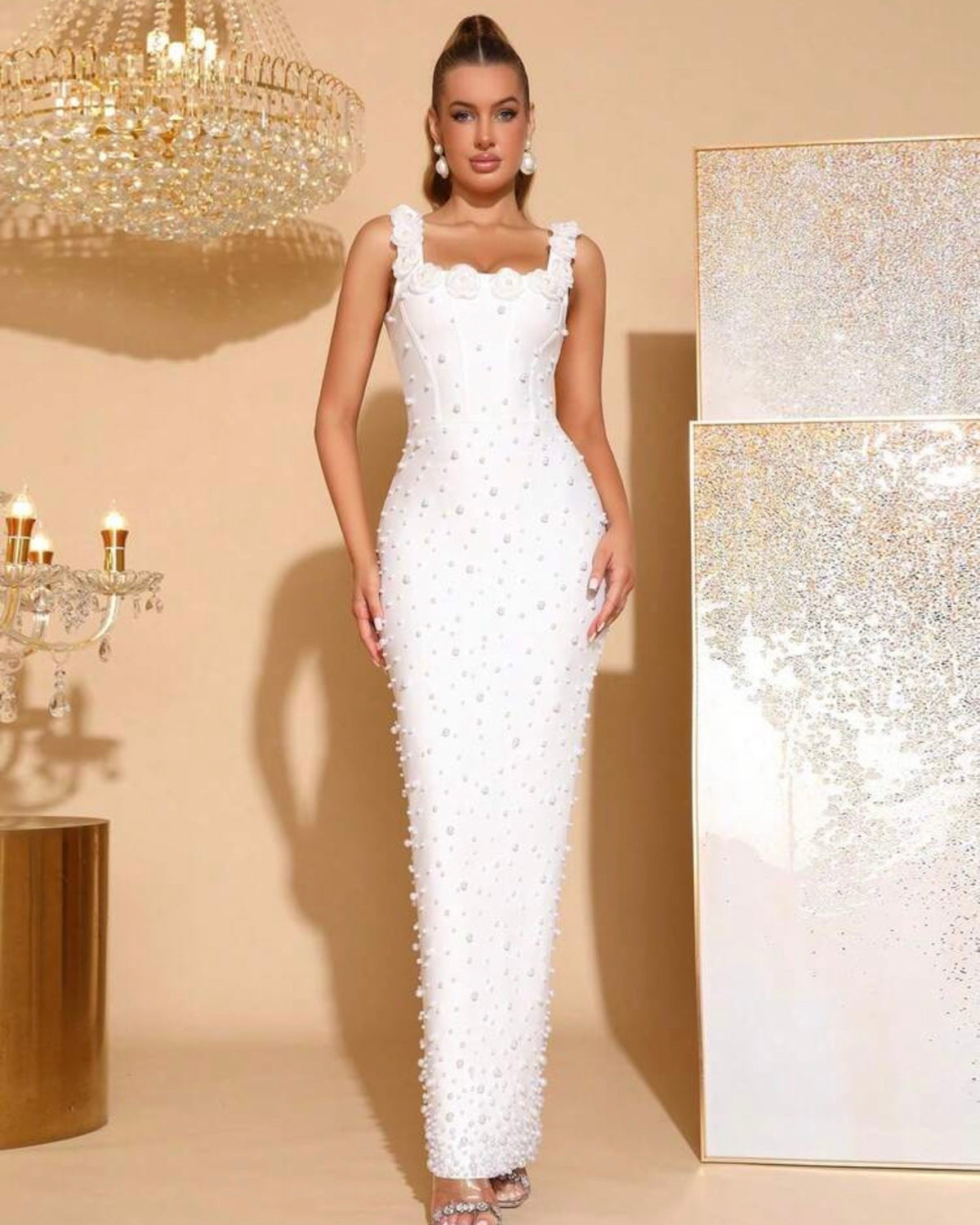 Vestido blanco con flores 3D