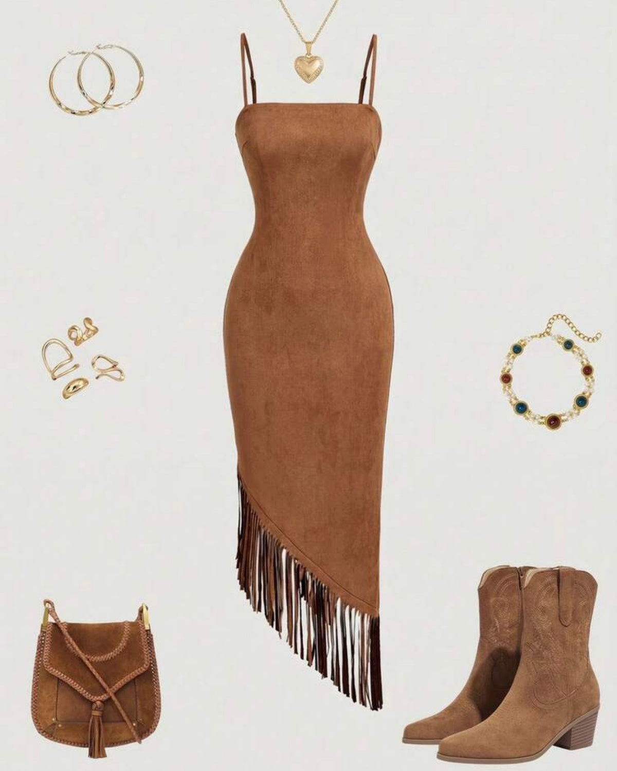 Vestido café con barbas