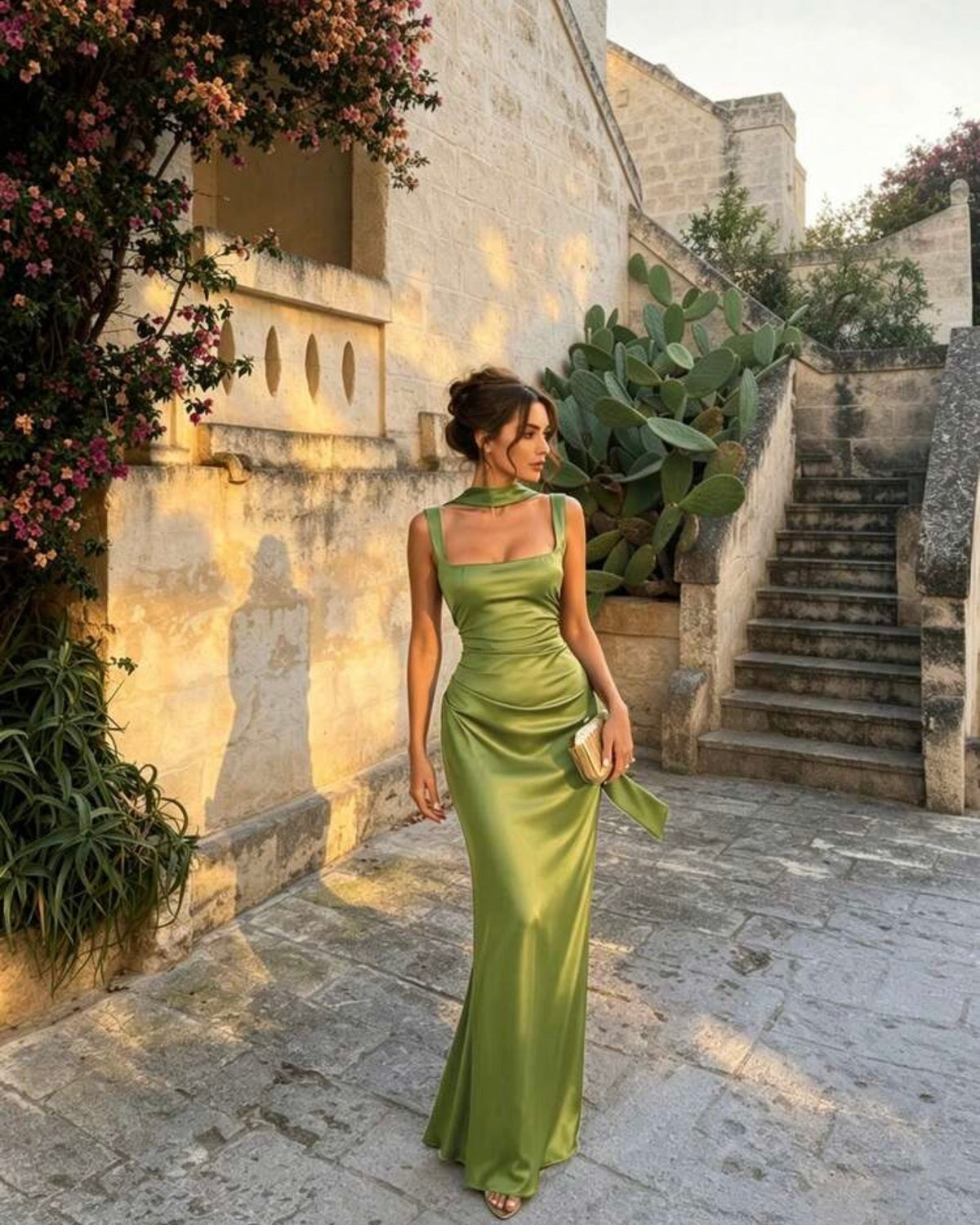 Vestido verde satinado