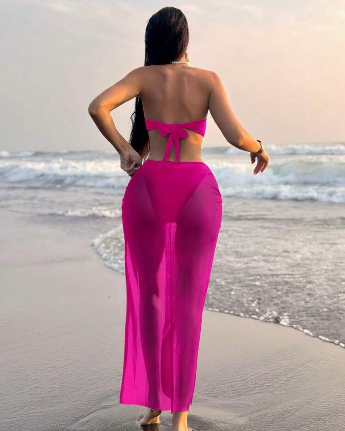 Traje de baño fusia 3 piezas