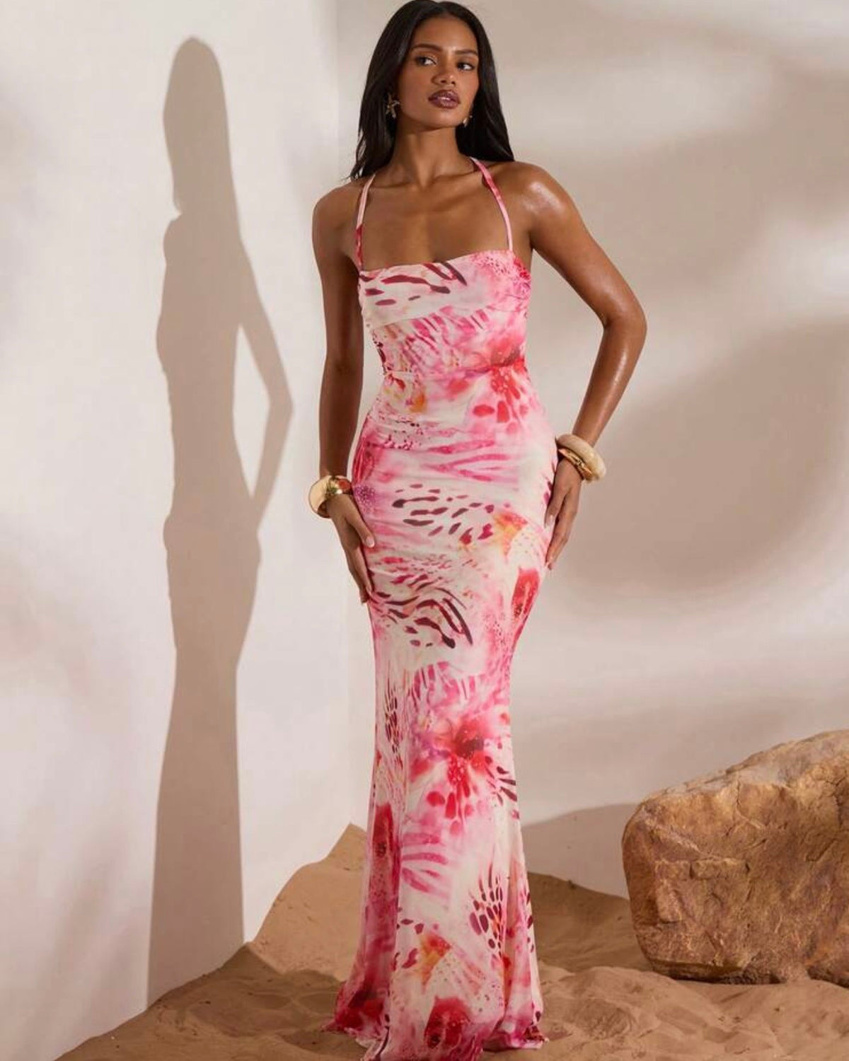 Vestido estampado rosado