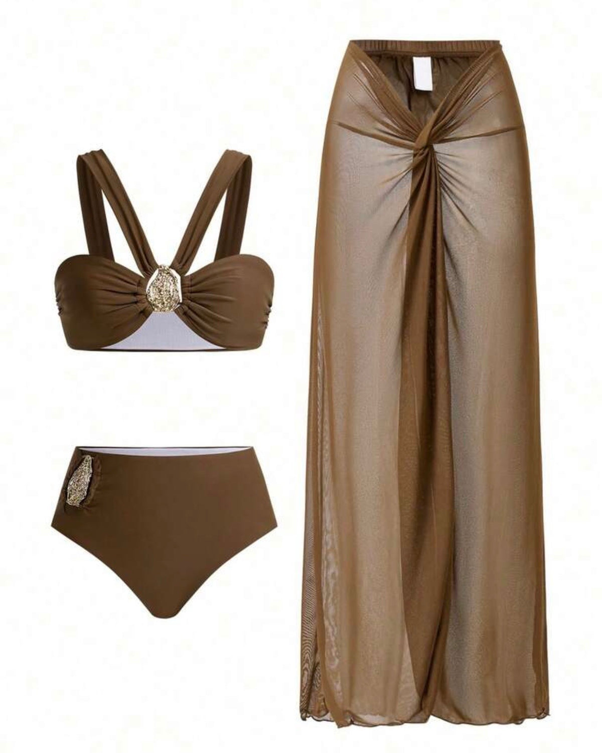 Traje de baño café 3 piezas