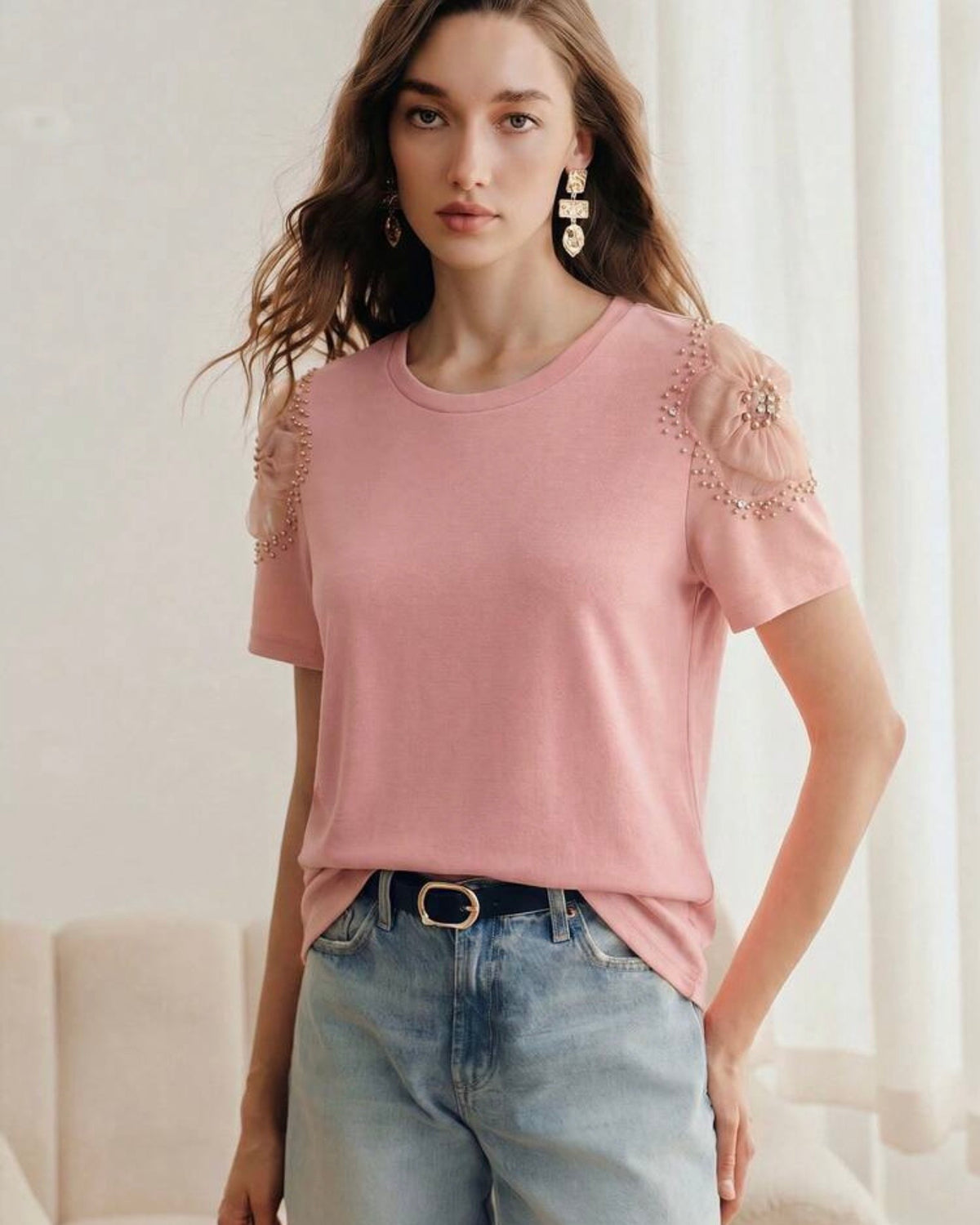 Blusa palo rosa con detalle en mangas