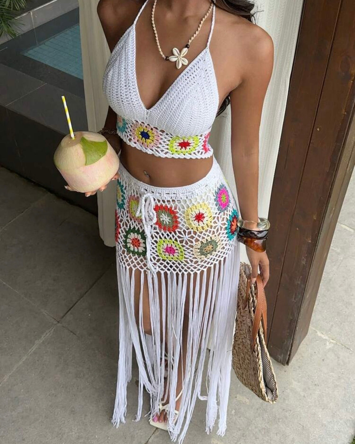 Conjunto playero bordado