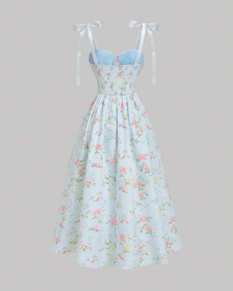 Vestido celeste flores rosa