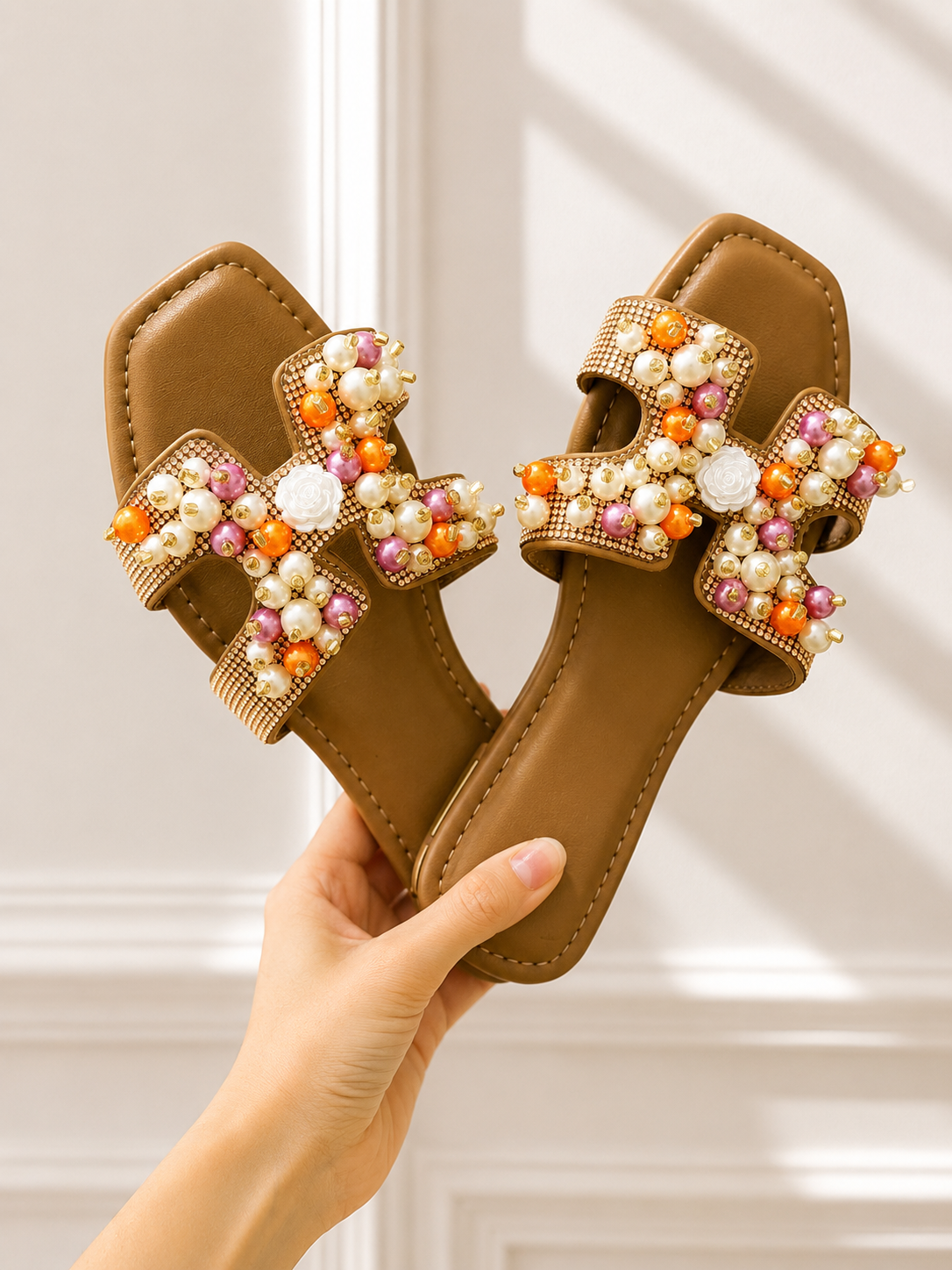 Sandalias nicaragüenses con perlas